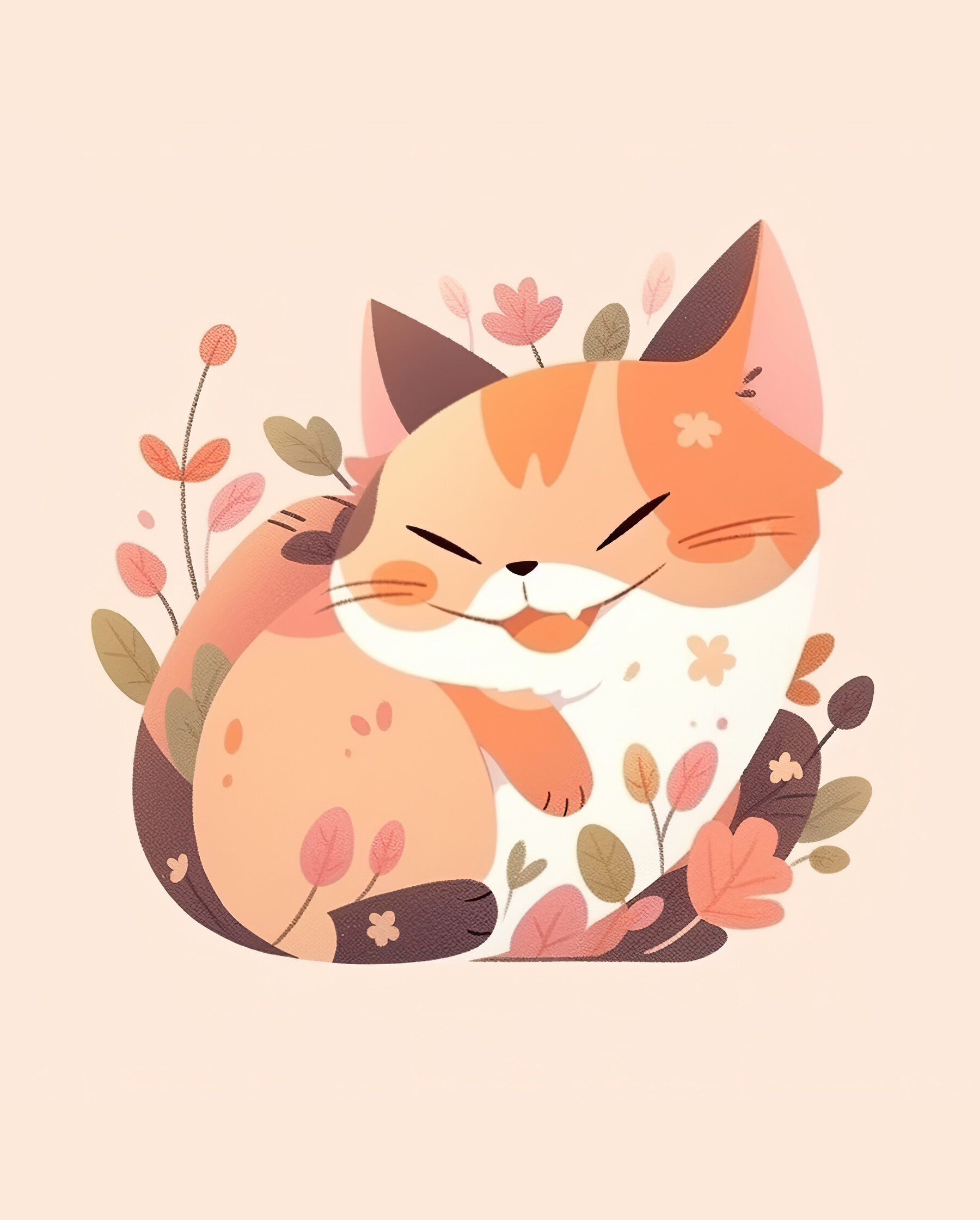 Smiling Cat HD Illustrated Feline