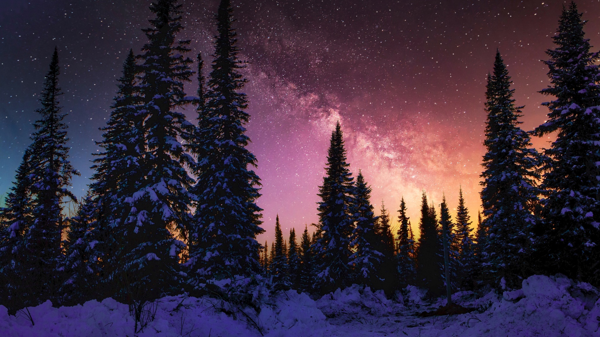 Winter Wallpaper 4K, Milky Way, Snow