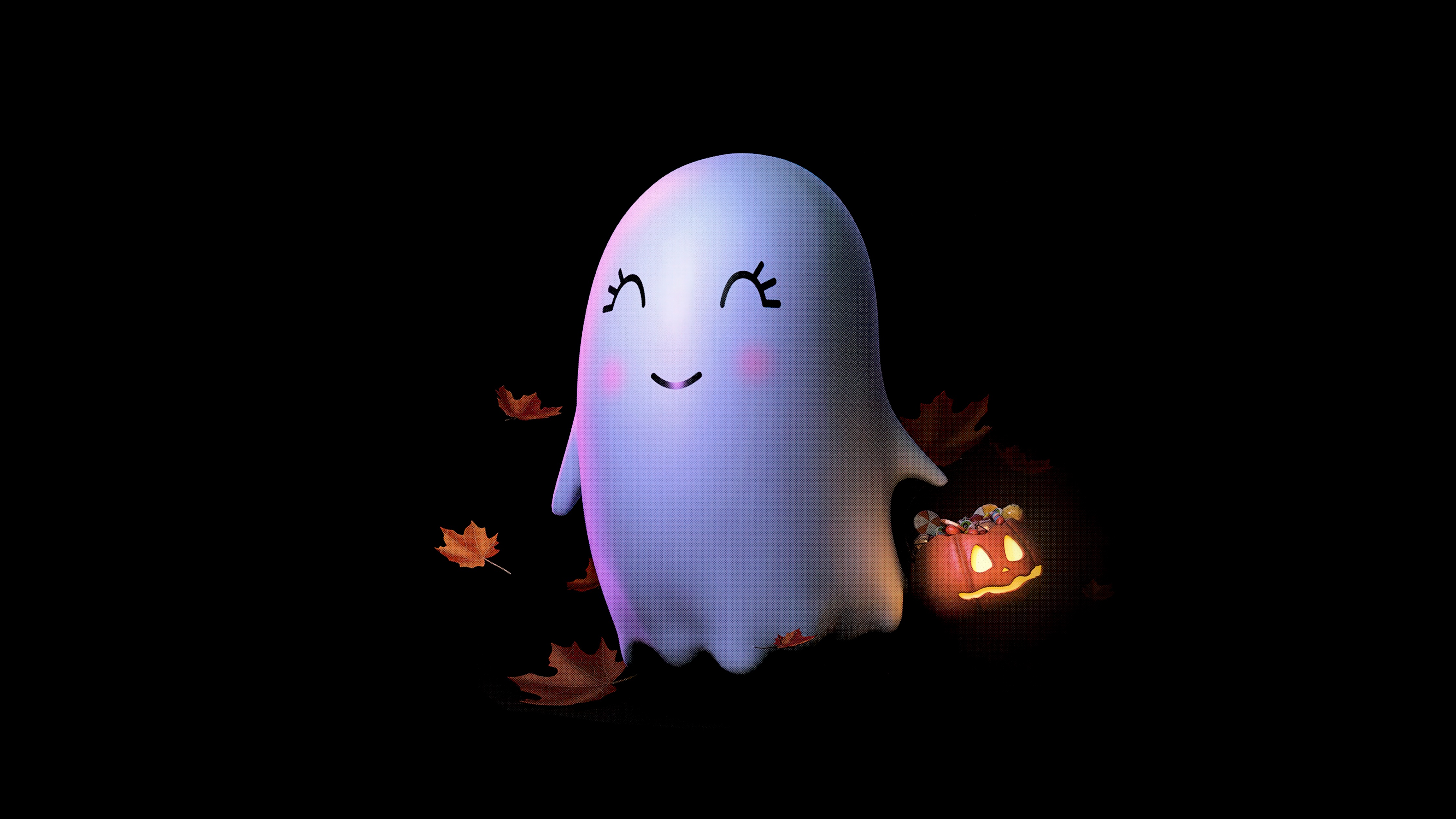 Cute ghost Wallpaper 4K, Halloween night, Kawaii, AMOLED