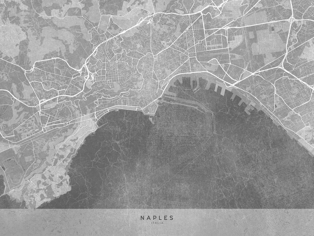 Map of Naples (Italy) in gray vintage