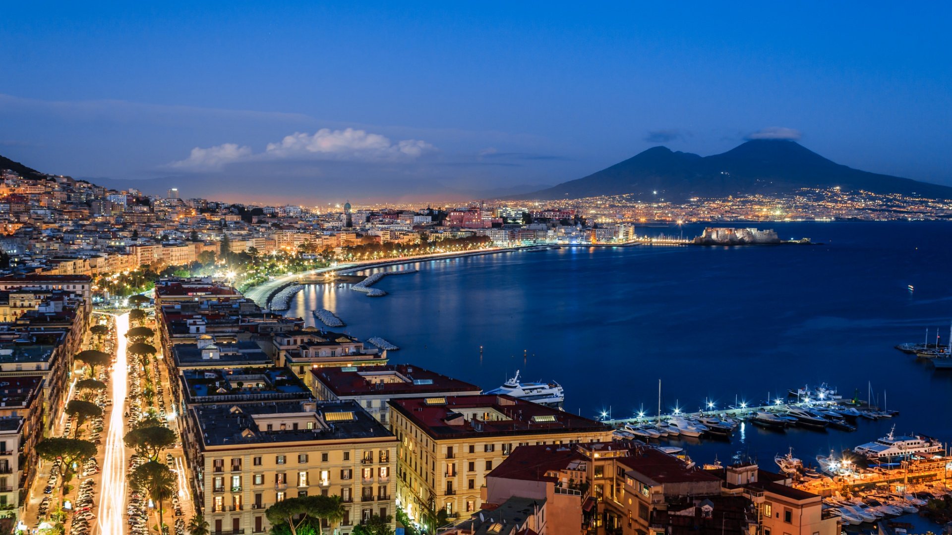 Italy Napoli Vesuvius car boat dusk