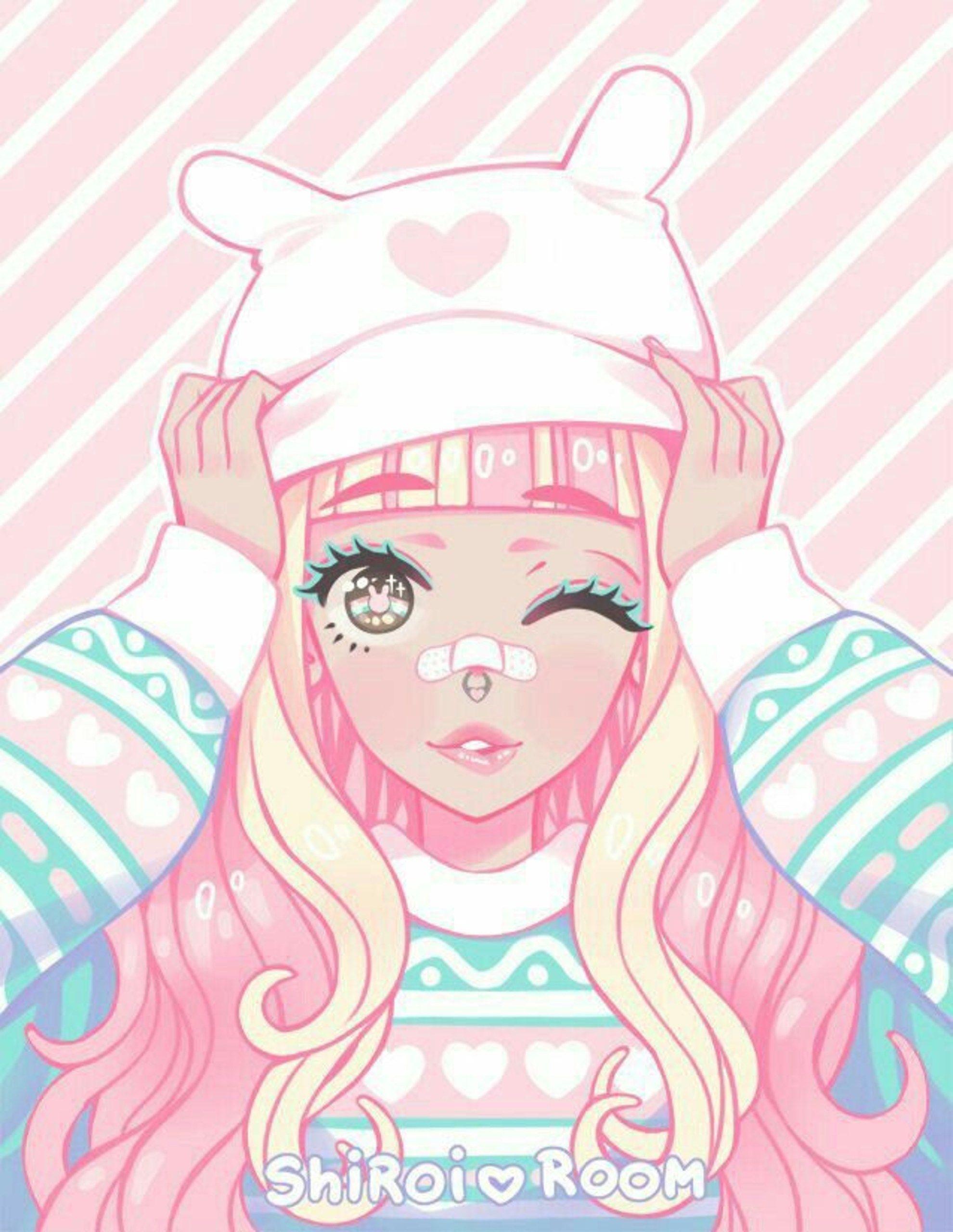Cute pastel girl in bunny hat