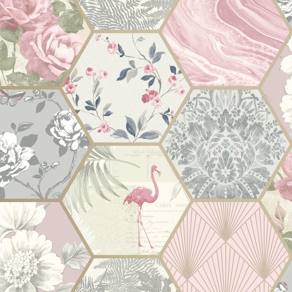 Hexagon Vintage Collage Wallpaper
