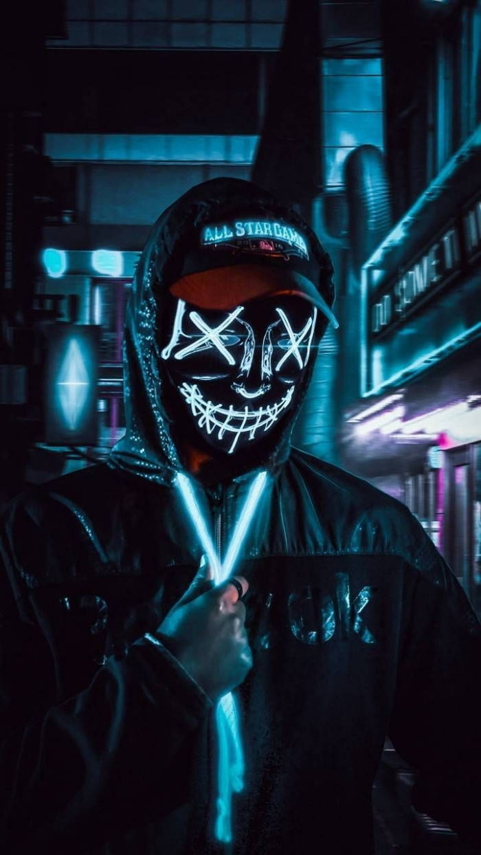Neon Masked Man Hacker 3D Wallpaper