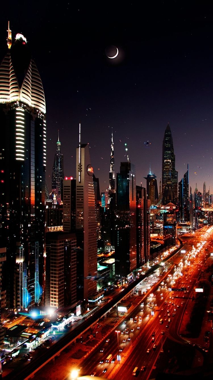 Dubai city at night Wallpaper Download