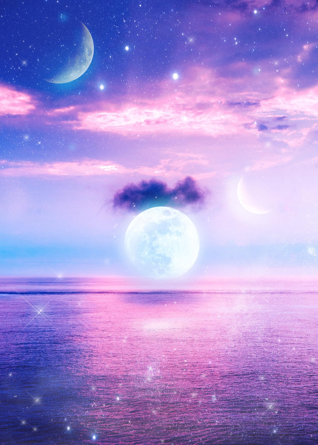 Celestial Aesthetic Triple Moon Digital
