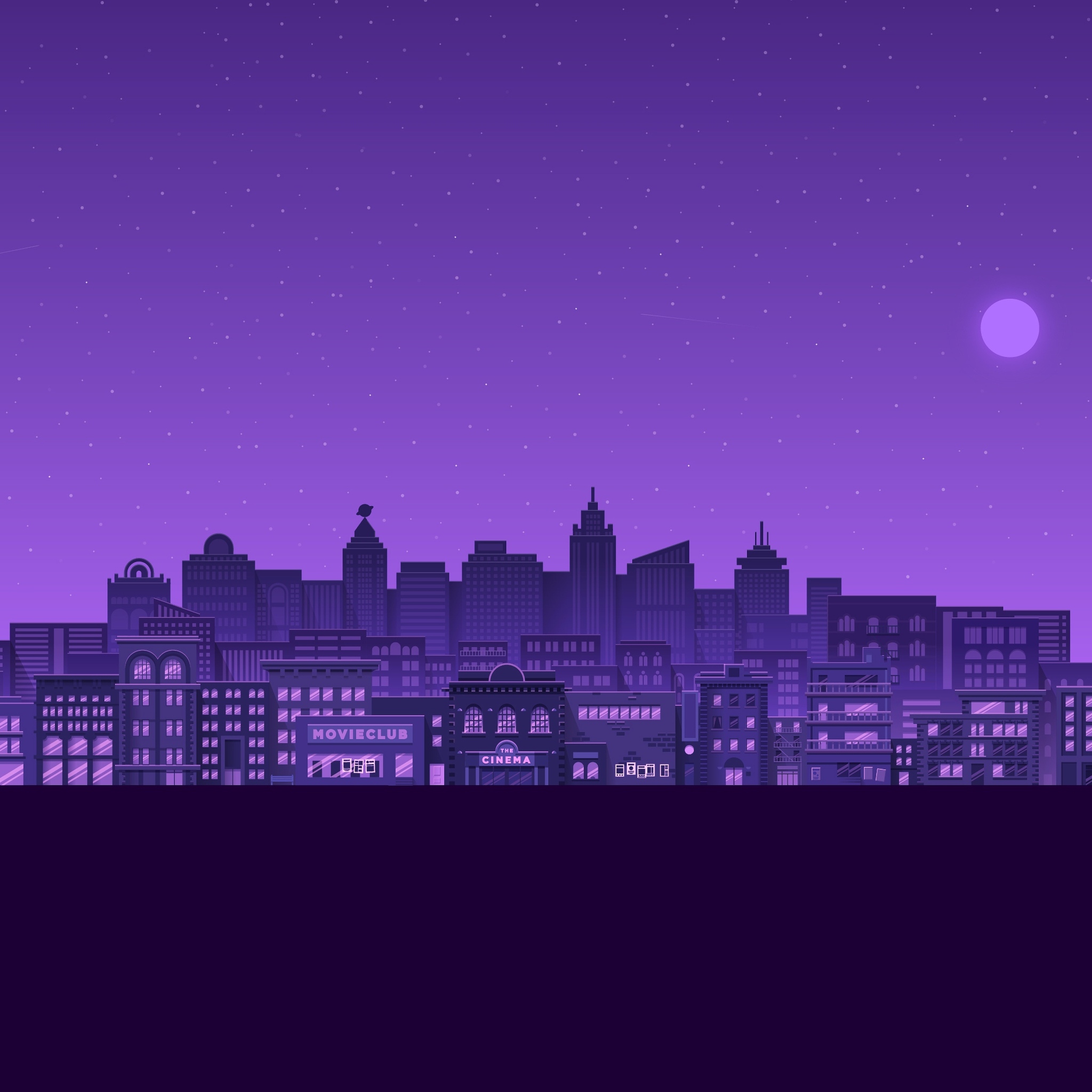 Purple Moon Stars Buildings
