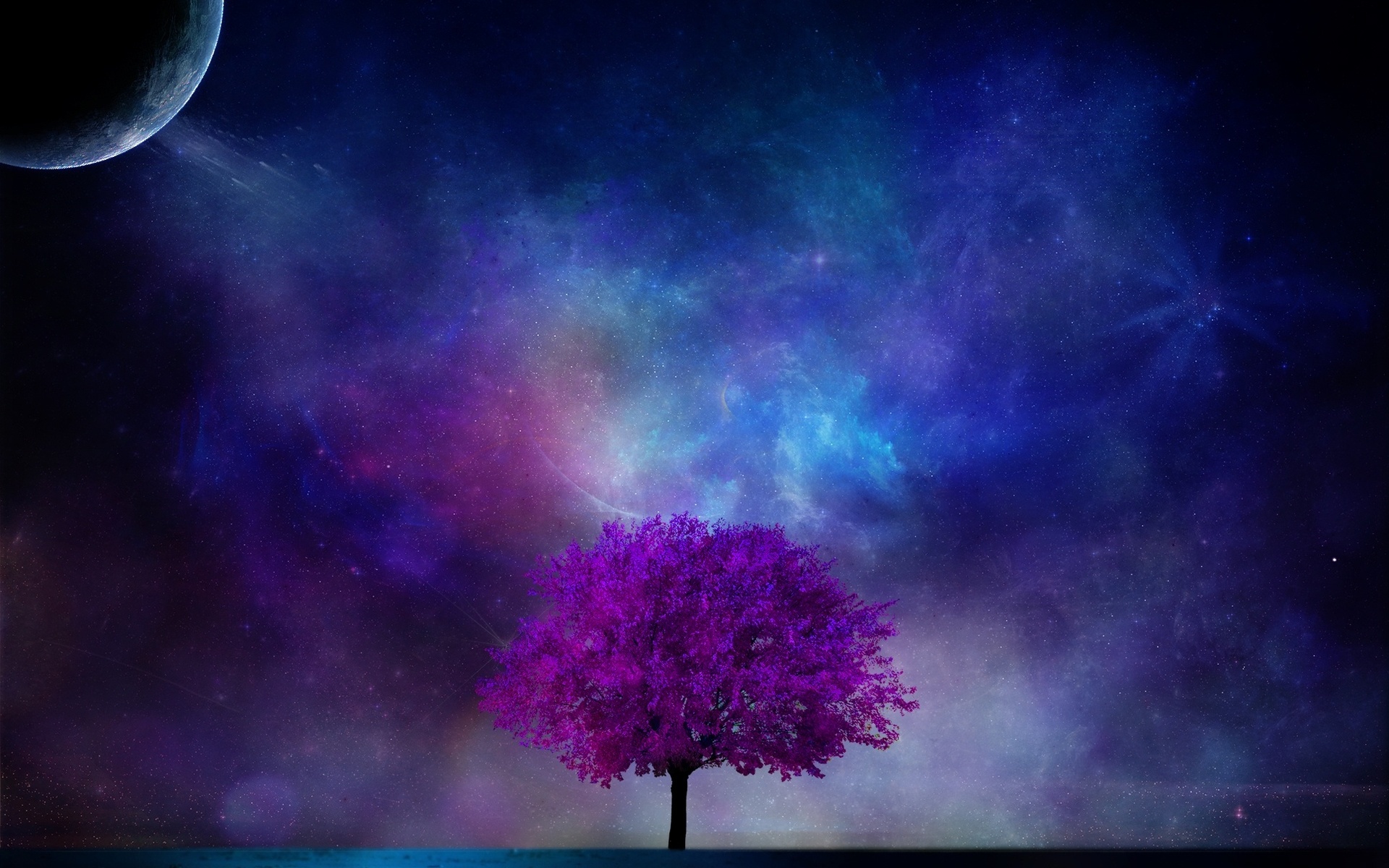 Tree Planet 3D Art Nebula Sky Sci Fi