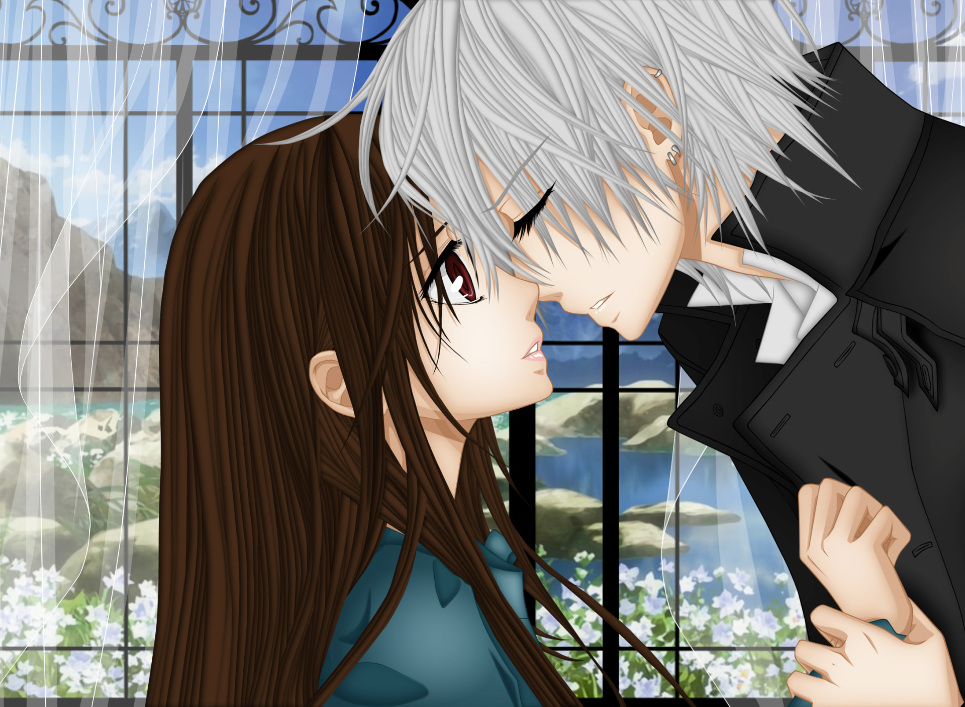 Download wallpaper water, flowers