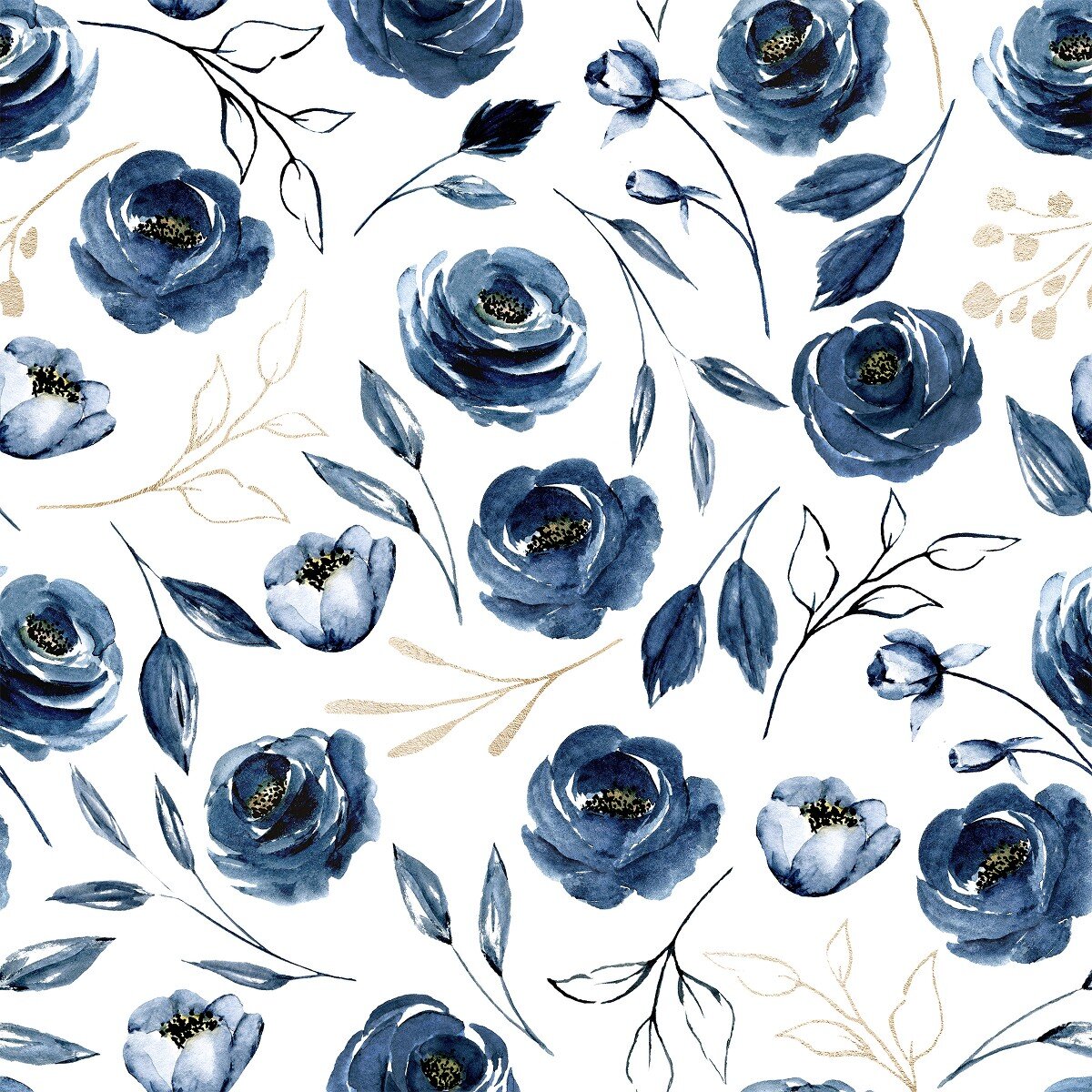 Dark Blue Flowers Wallpaper Floral Roll