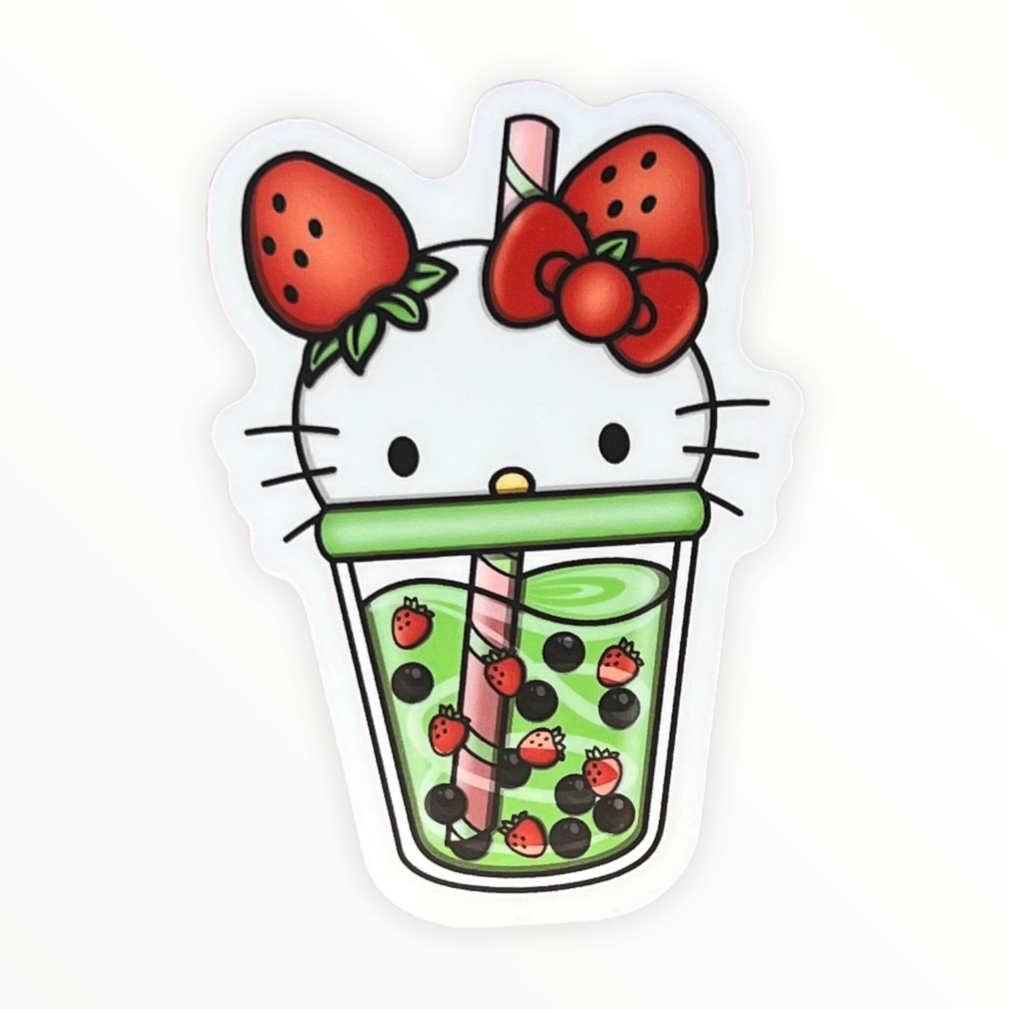 Cute Strawberry Kitty Boba Sticker 270