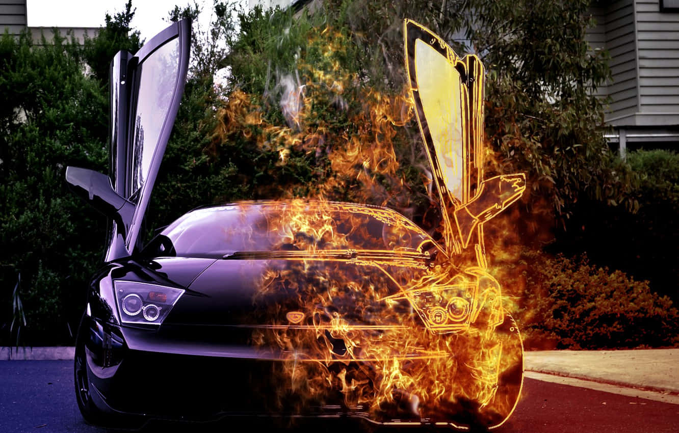 Download Lamborghini On Fire Half Flame