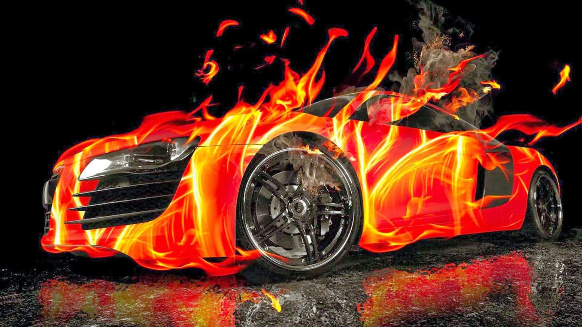 Red Ford Mustang 3D Car Fire Wallpaper