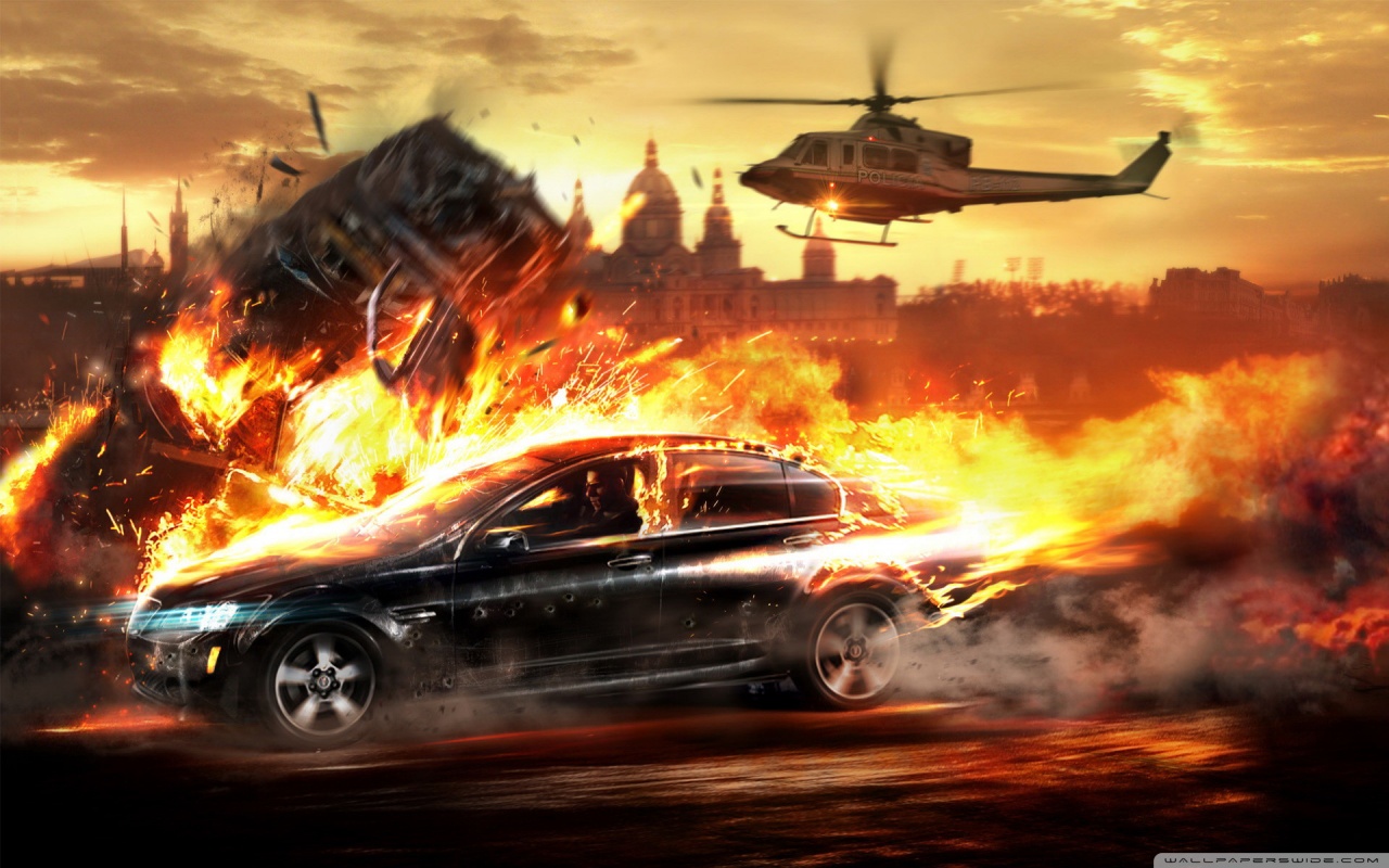 Car Flames Drawing Wallpaper 2