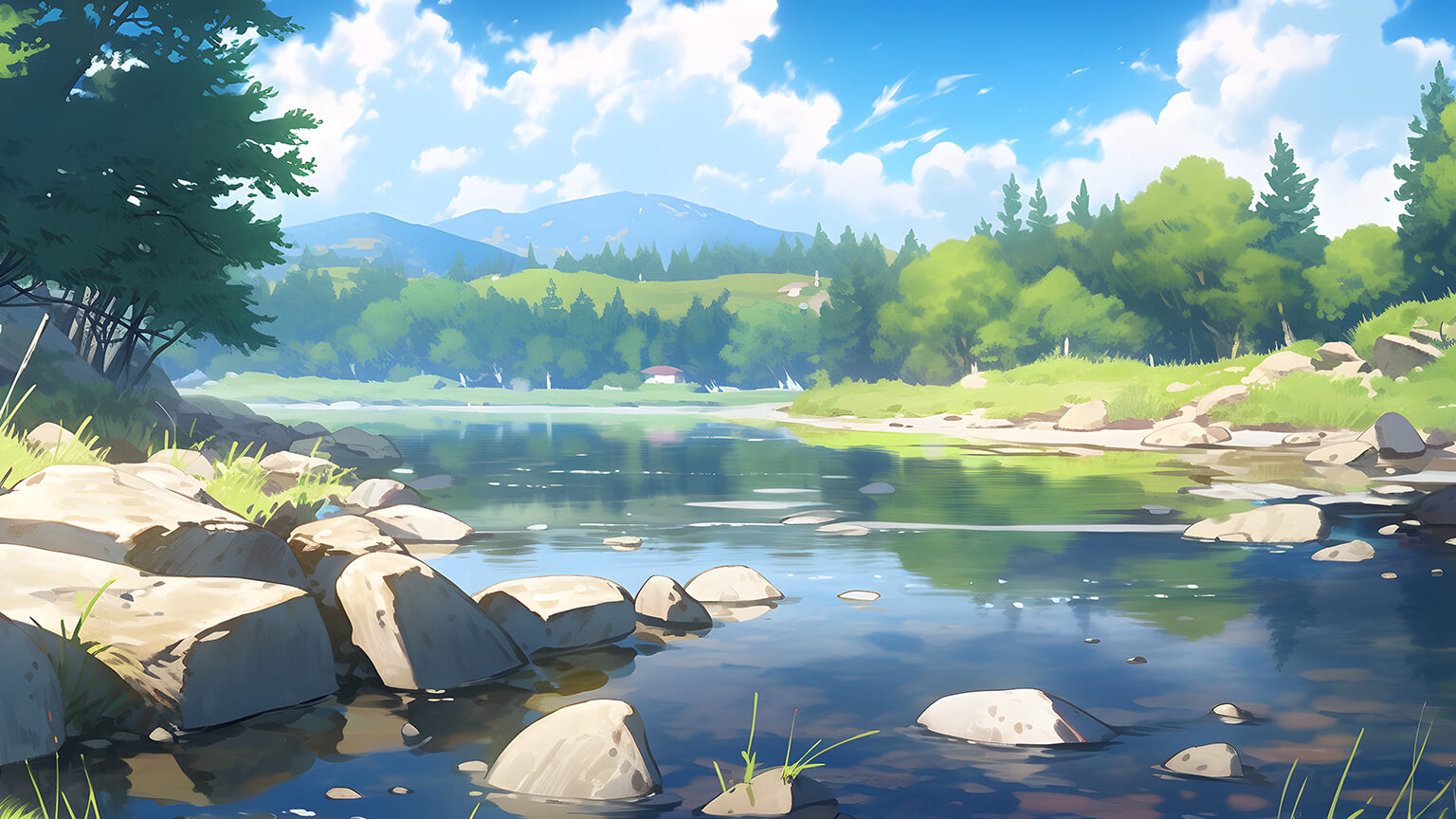 Aesthetic Mountain Lake Desktop Wallpaper Wallpaper 4K