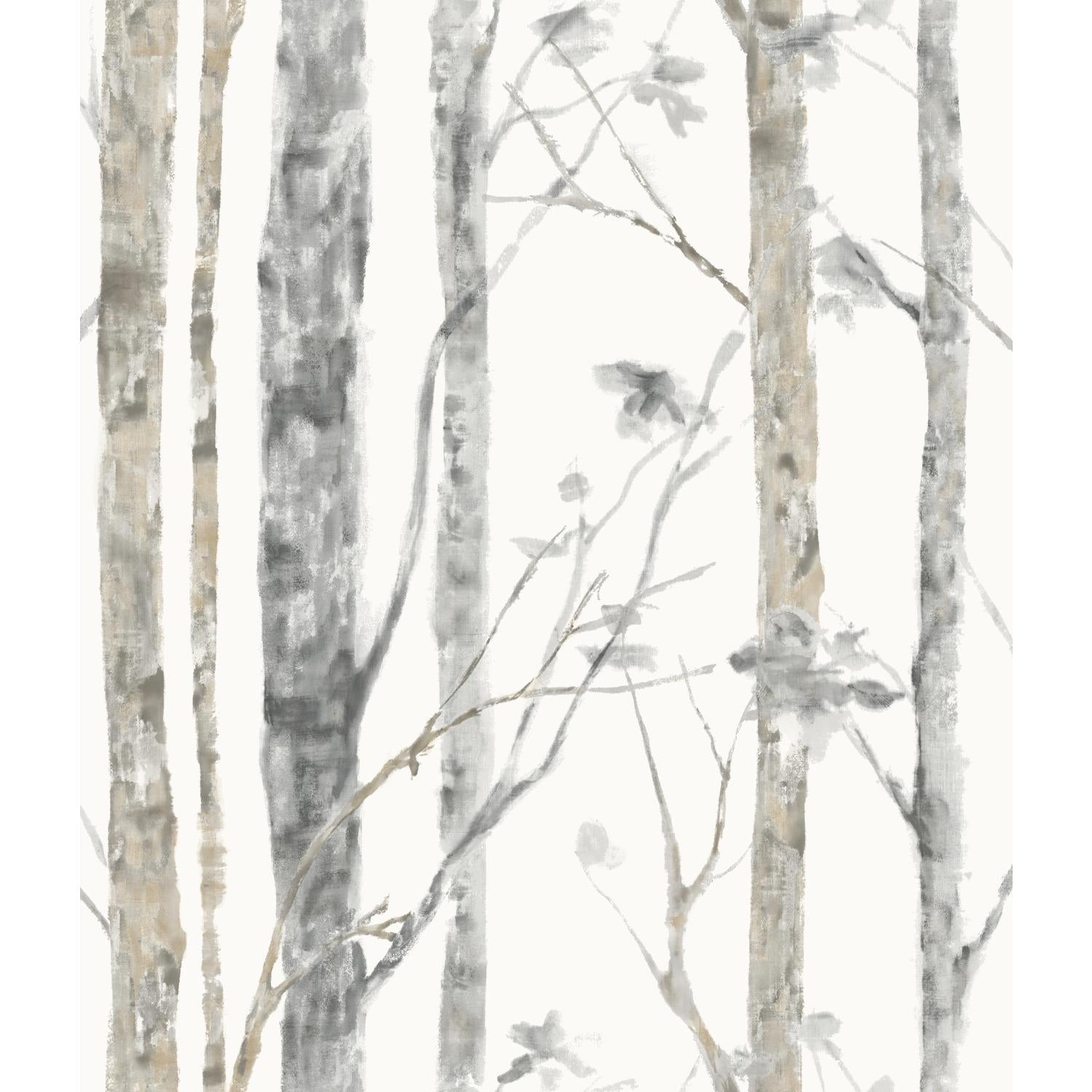 Roommates Faux Birch Trees Peel And Stick Wallpaper Wall Decal, White Brown