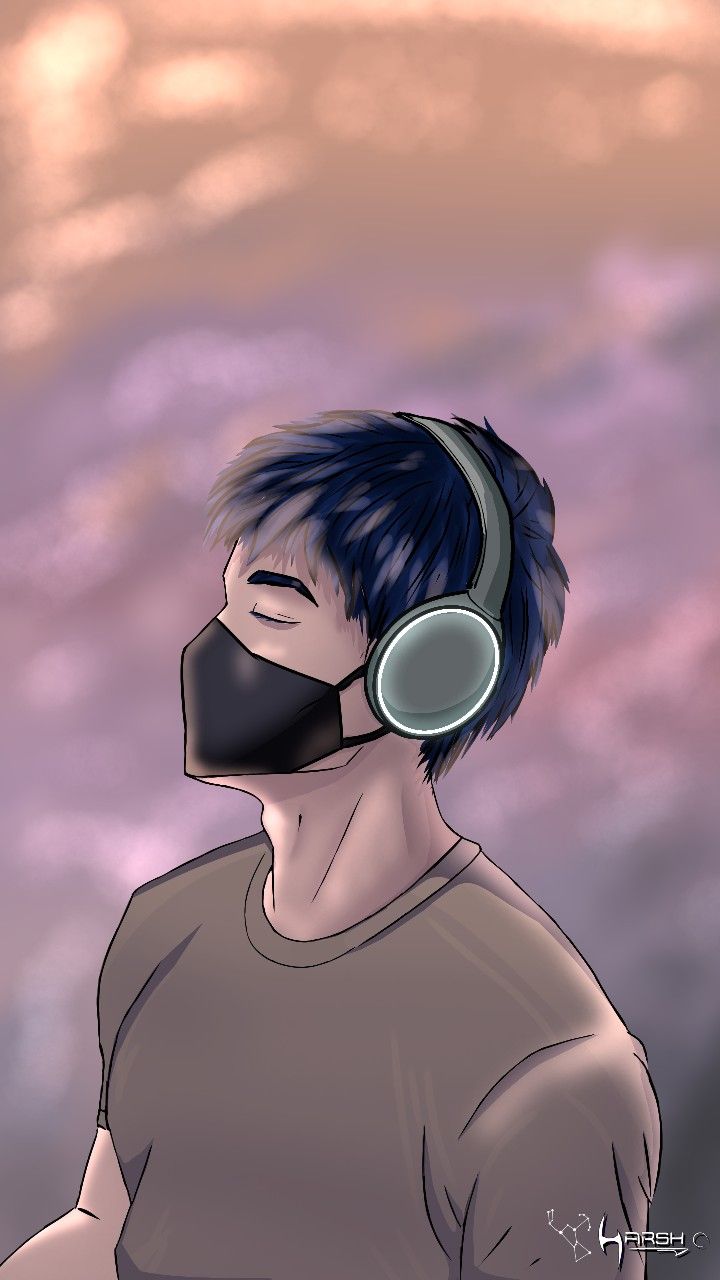 Anime boy listening music