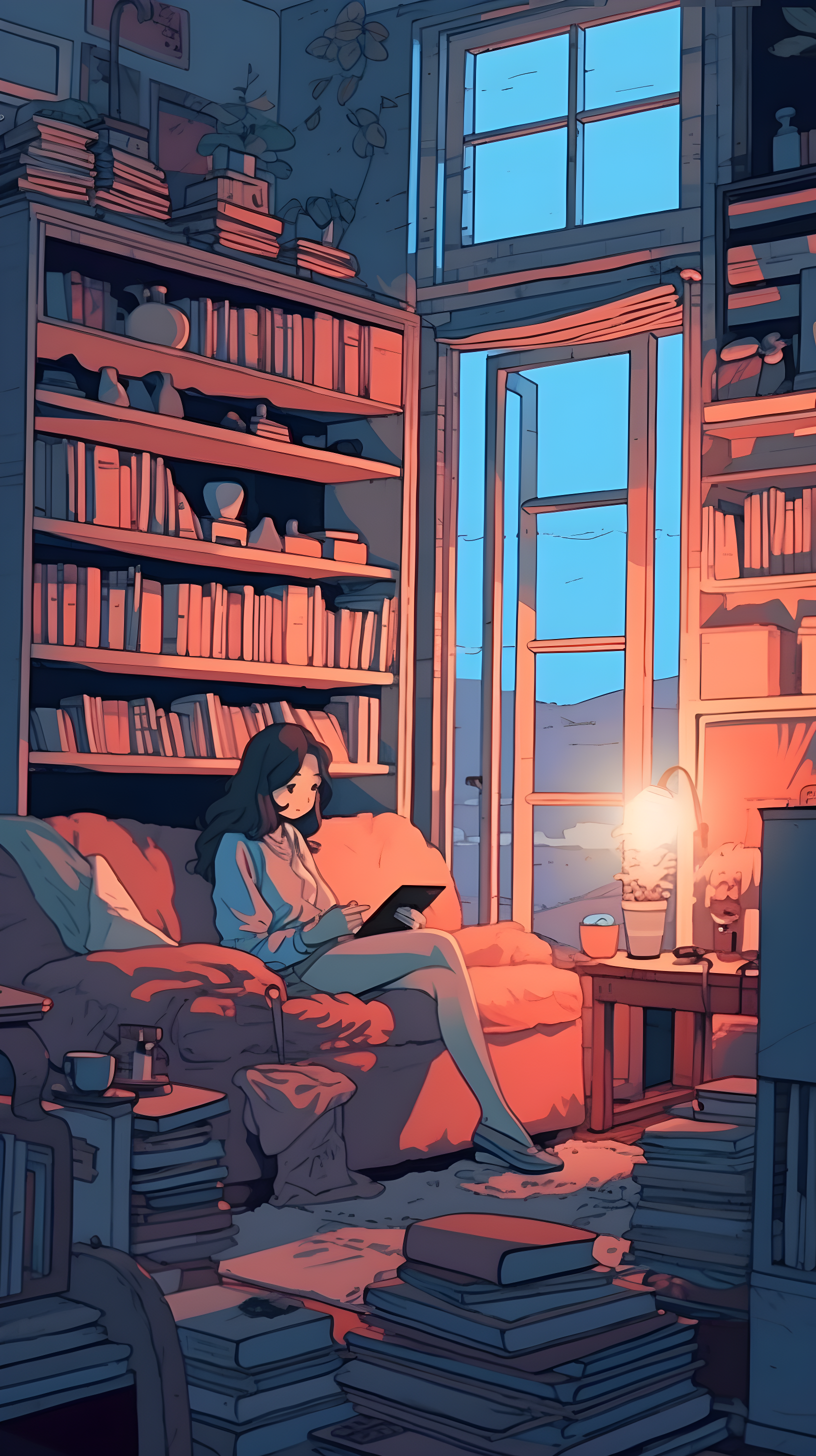 Cozy Sunset Reading: Girl Embracing
