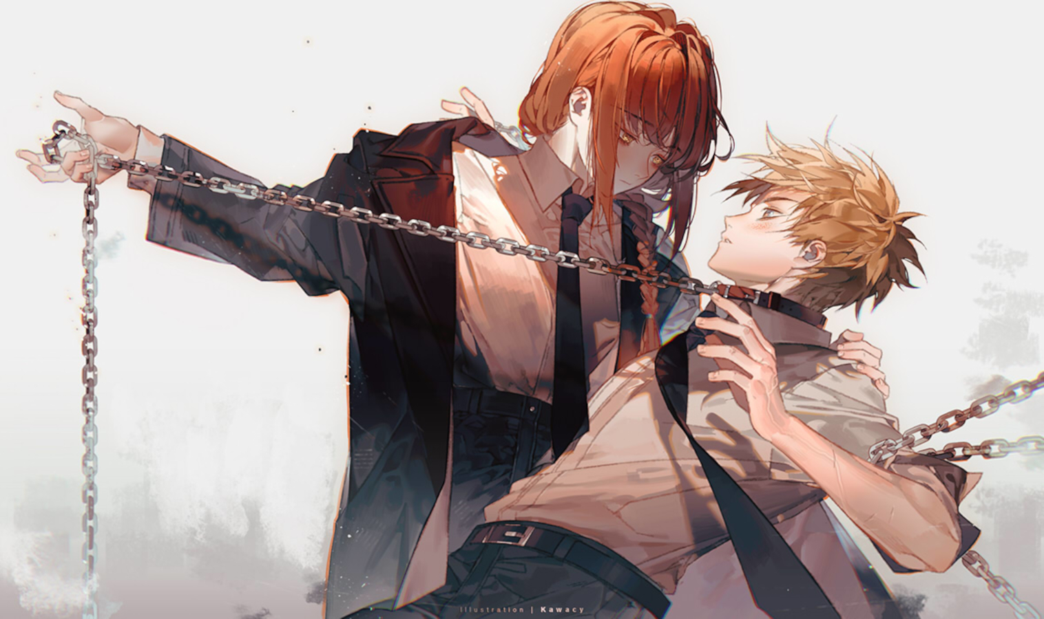 redhead, Chainsaw Man, chains, Denji