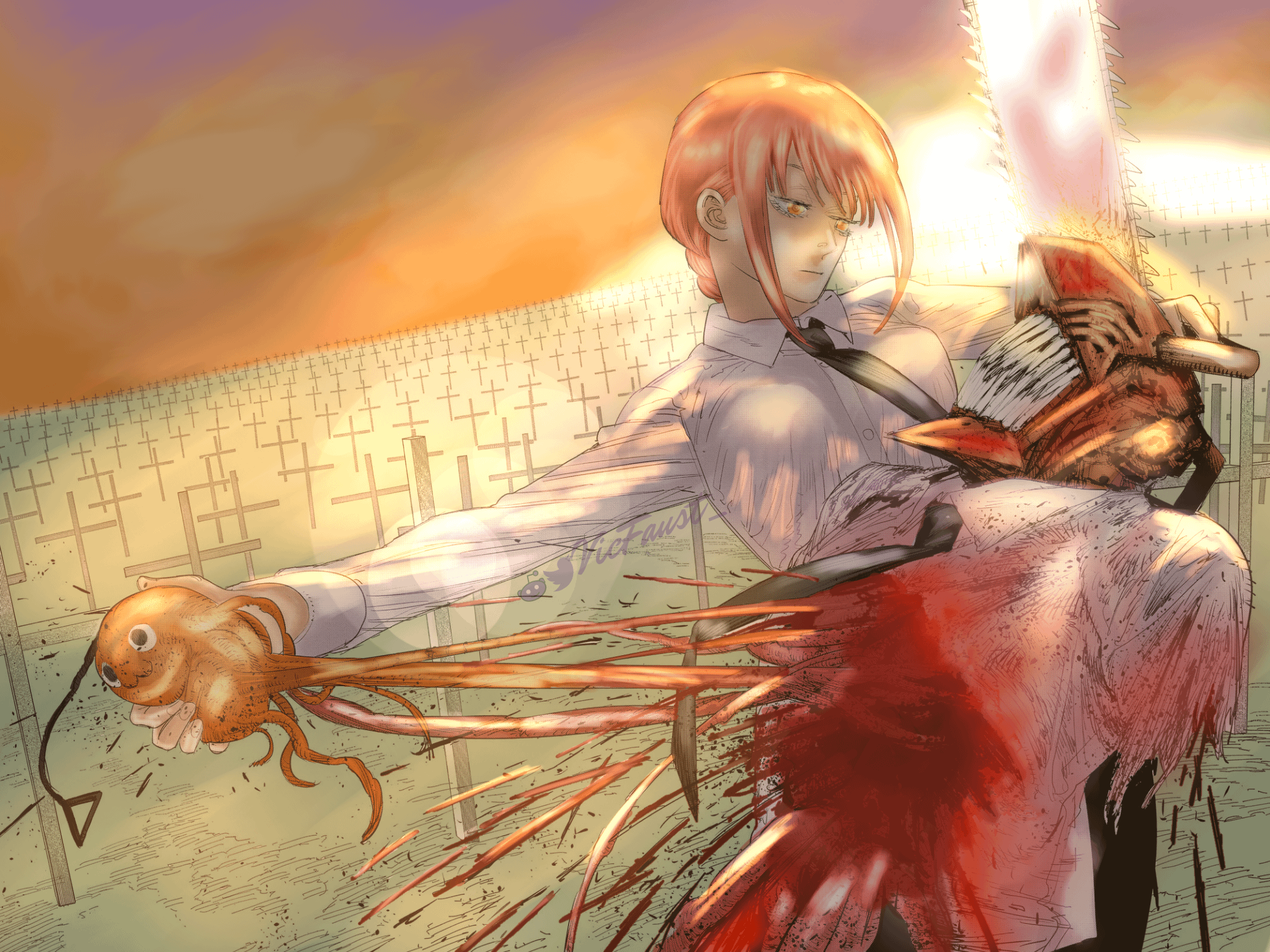 Makima vs Denji. Colored by me, r