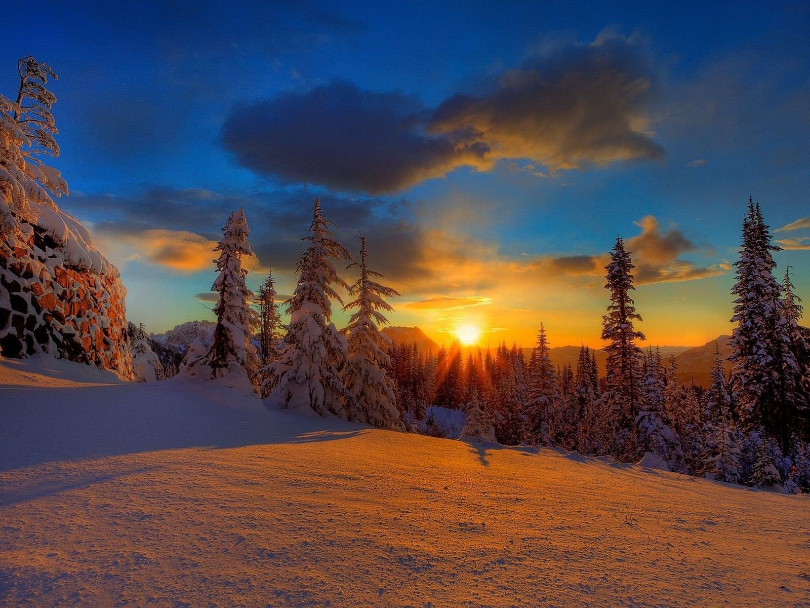 Sunset landscapes nature winter snow
