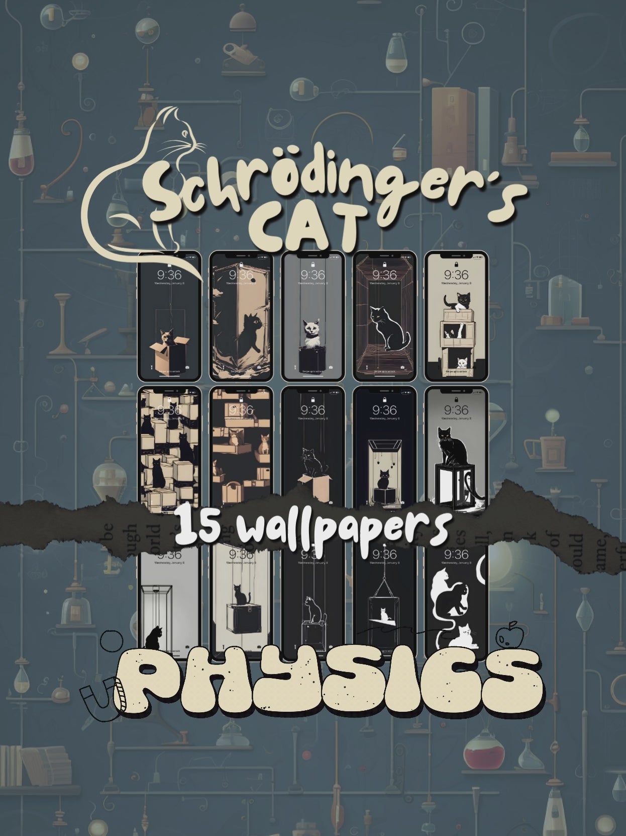 Cat Physics Themed Wallpaper Set