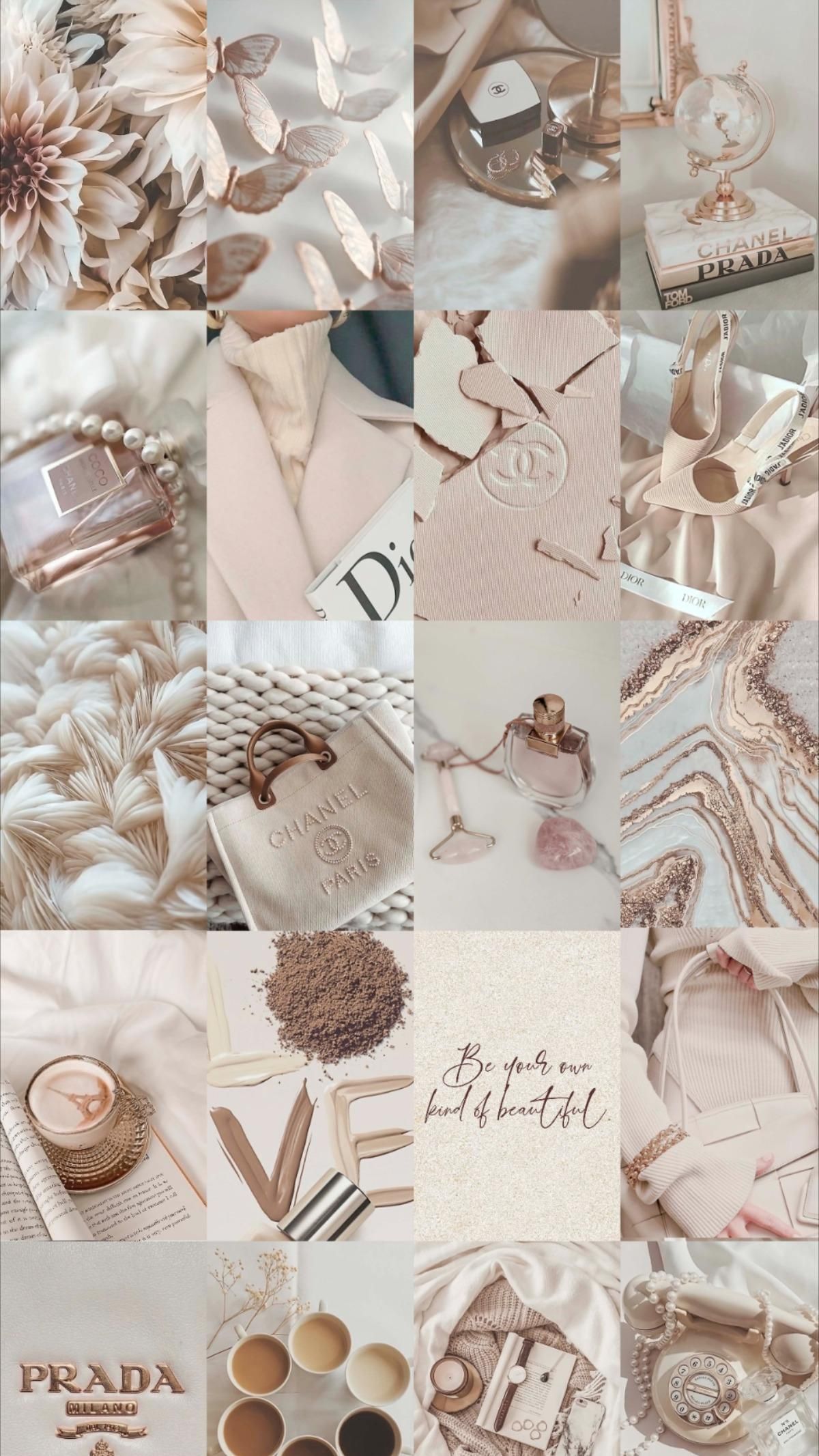 soft beige aesthetic photo wall collage