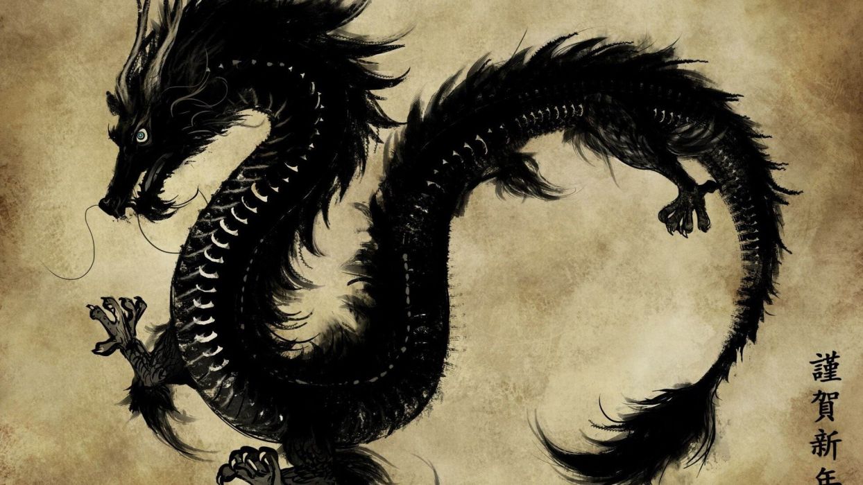 Dragon black chinese vintage wallpaper