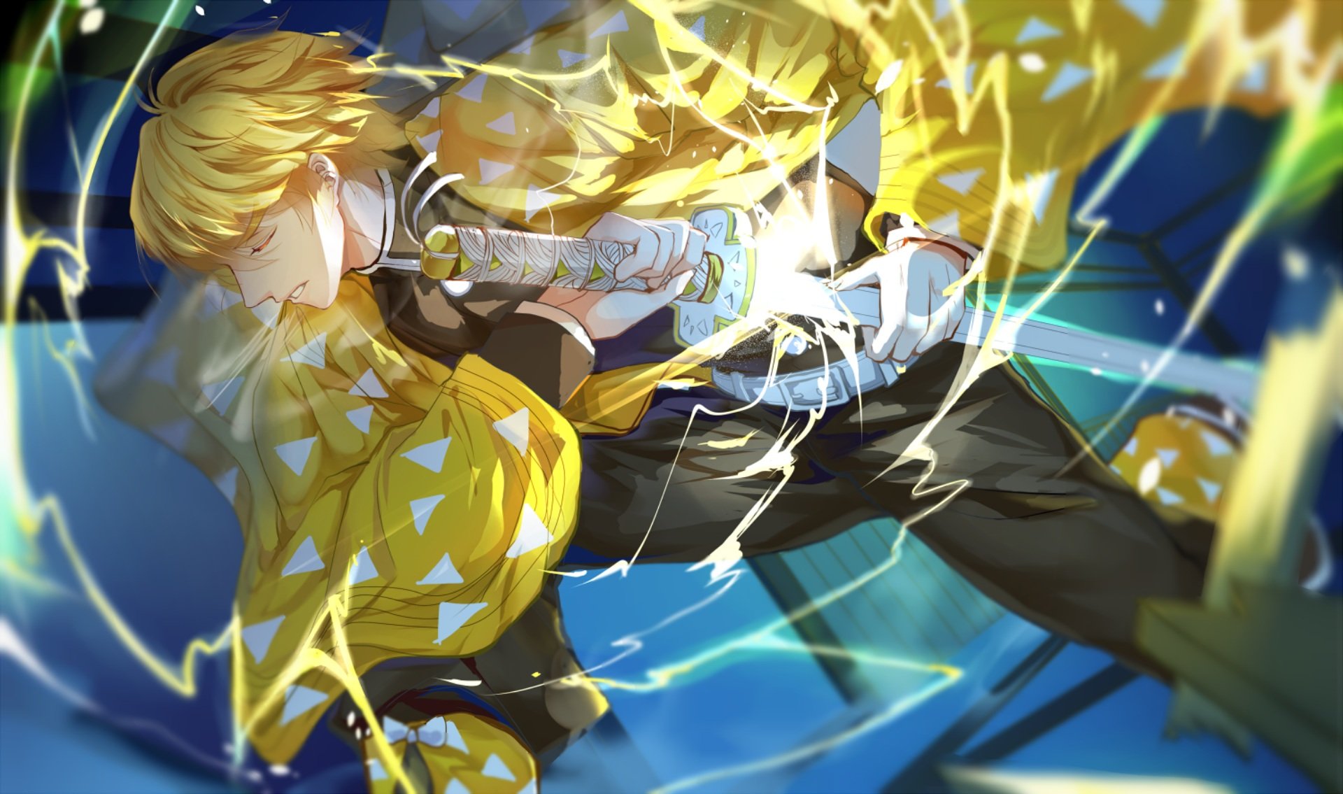 Zenitsu Agatsuma character Demon Slayer Anime Wallpaper Full HD for Desktop