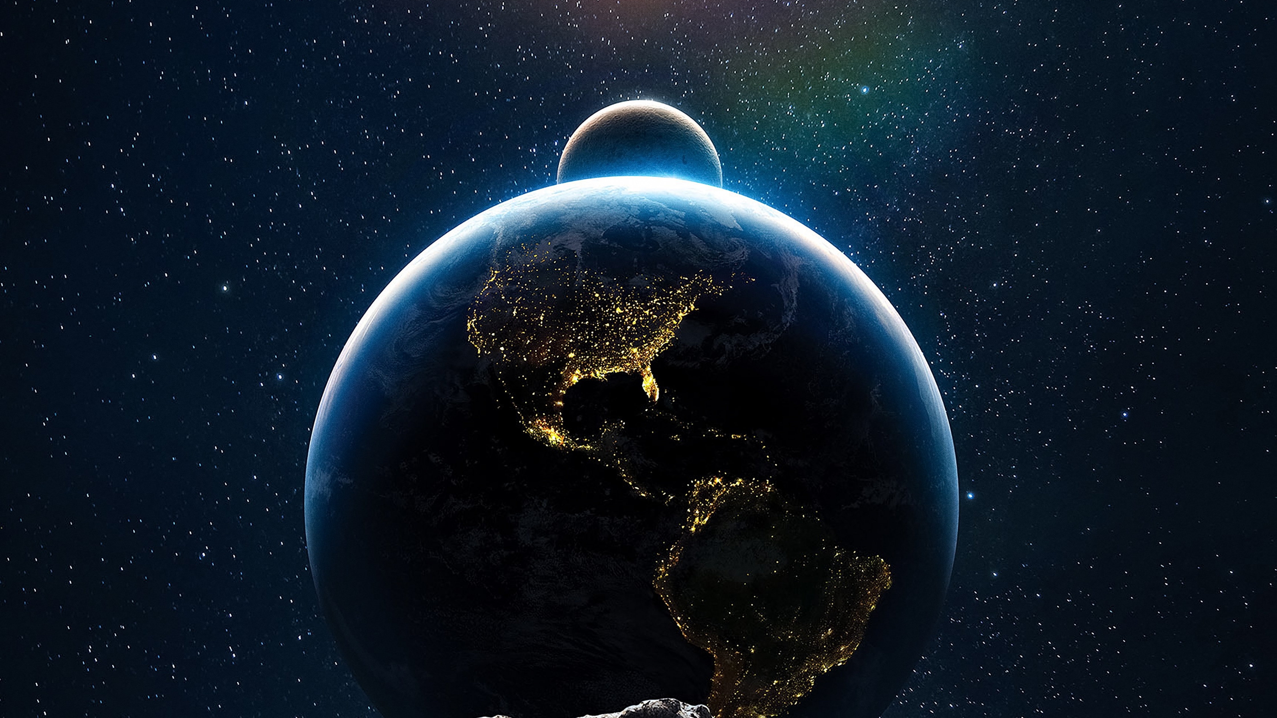 Earth Wallpaper 4K, Moon, Sun, Solar system