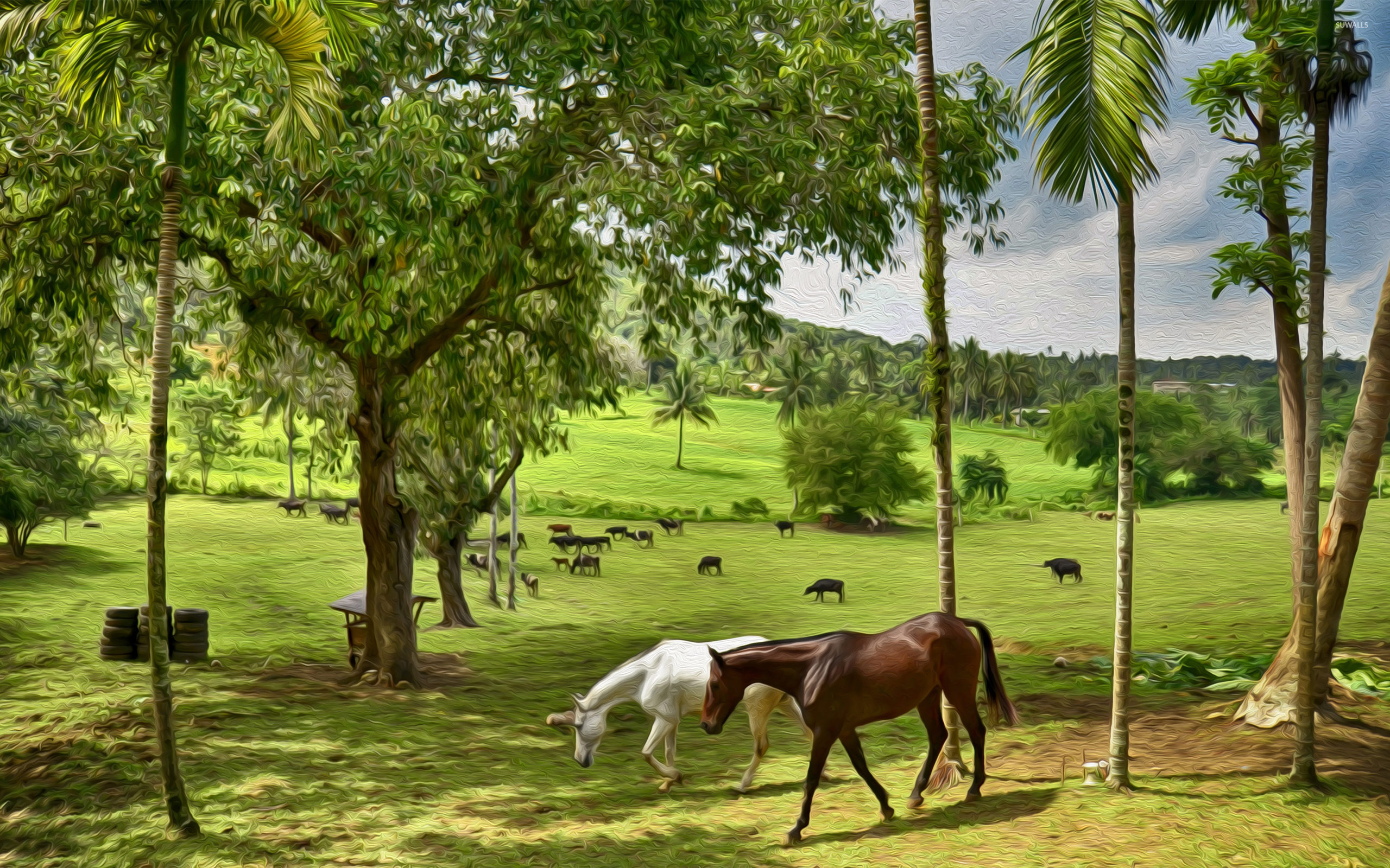 Horse farm wallpaper