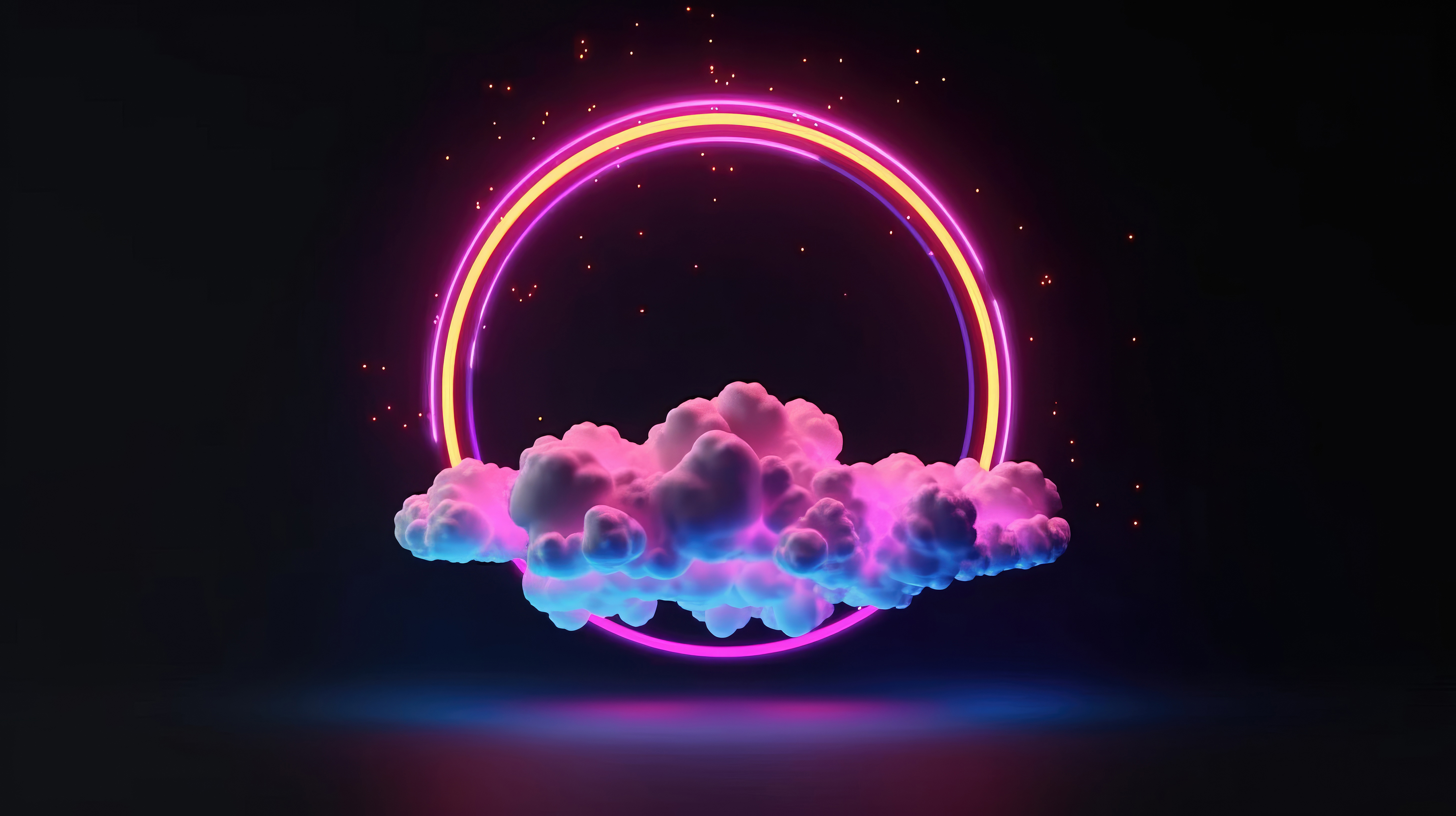 Clouds Neon Rings Dark 5k Wallpaper, HD