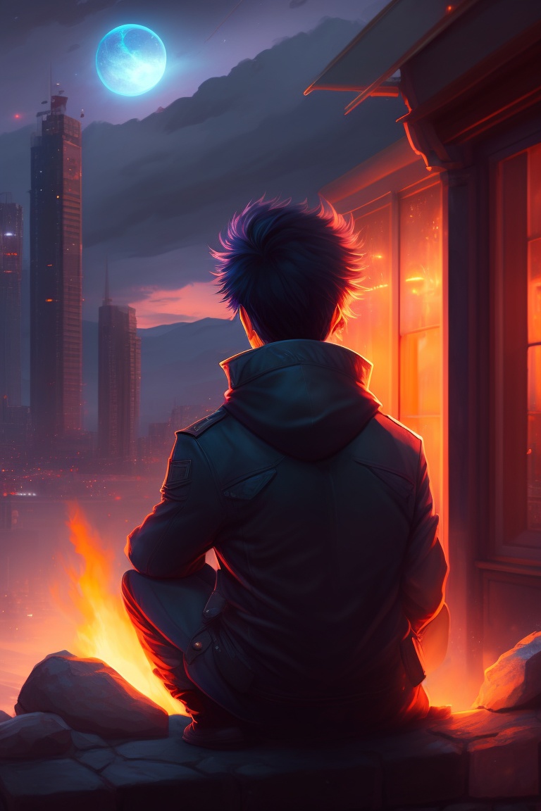 Anime Boy Alone Night Scenery 4K Phone