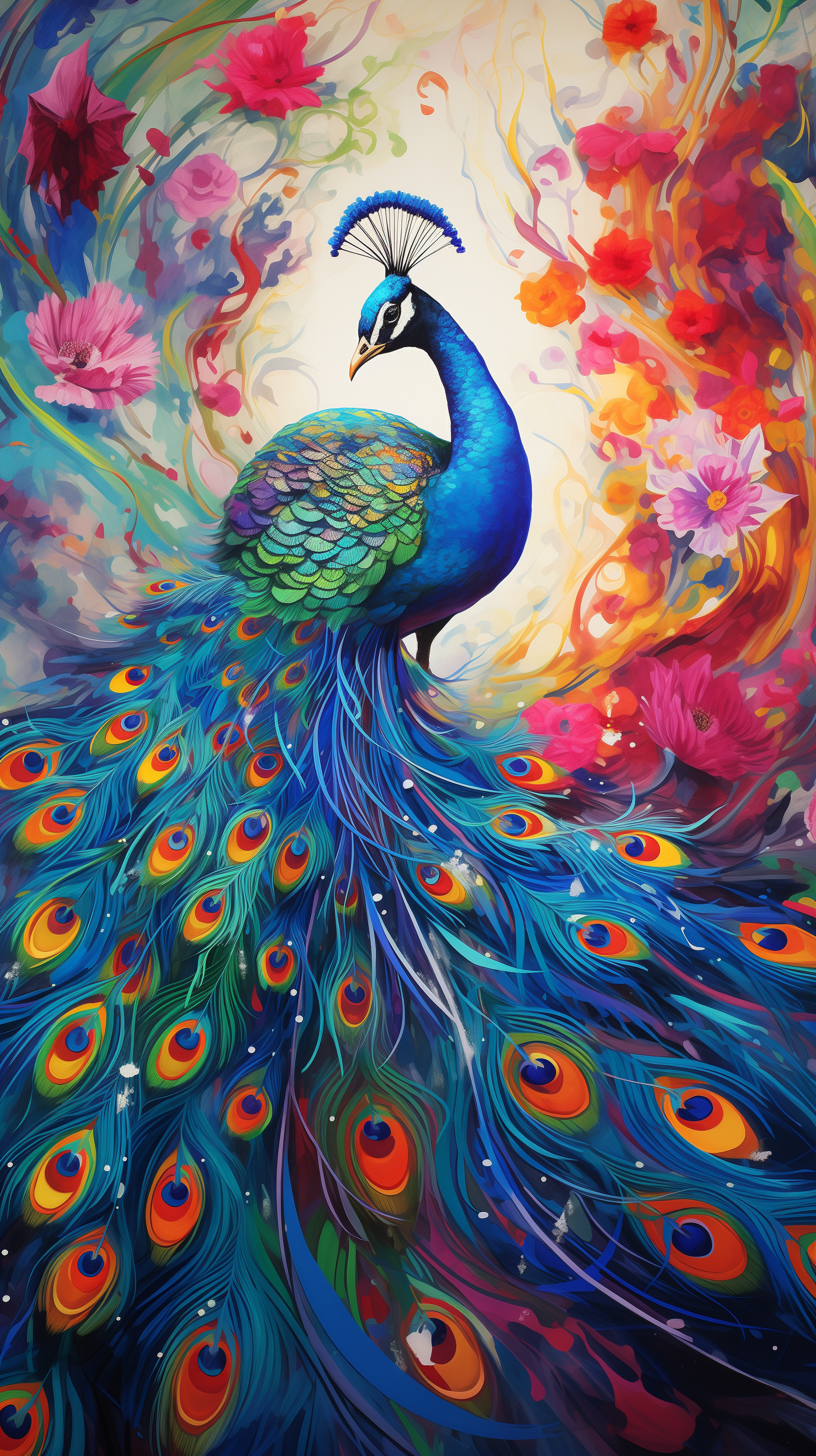 Colorful Peacock Art Phone Wallpaper