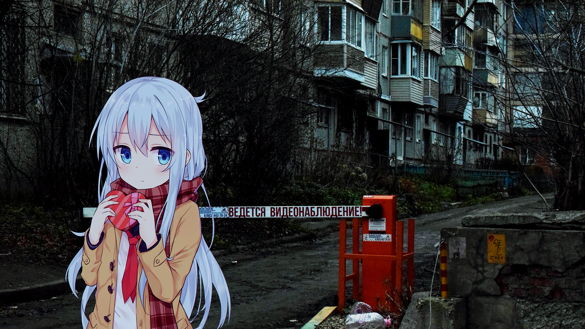 anime, anime girls, traffic barrier