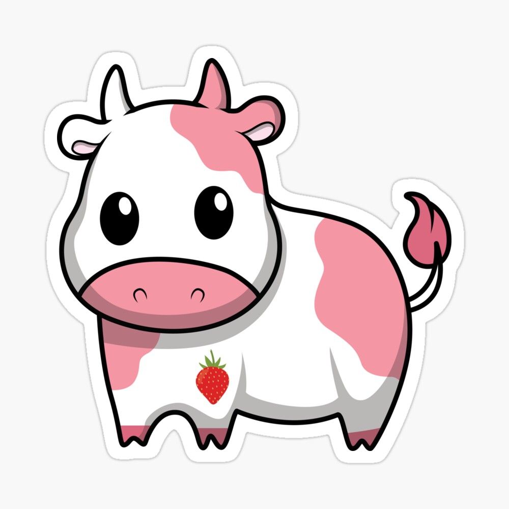 Strawberry Cow, Cute Pink Cow Sticker