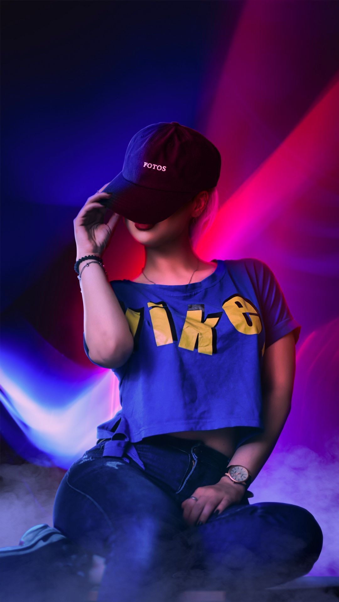 Vibrant Neon Girl with a Cap
