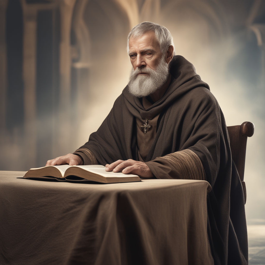 Saint Benedict image in a garden