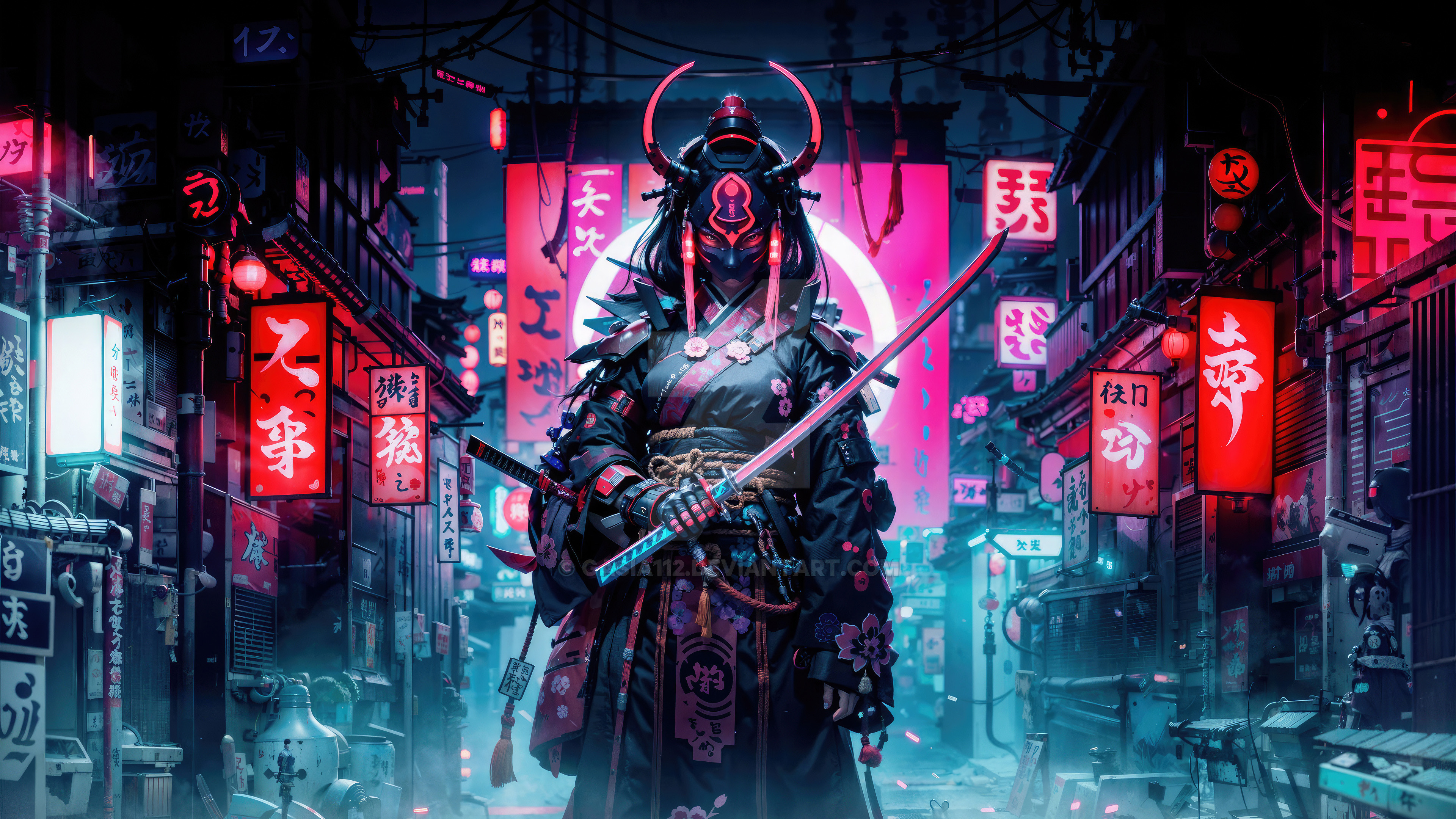 Neon Samurai In Futuristic Tokyo