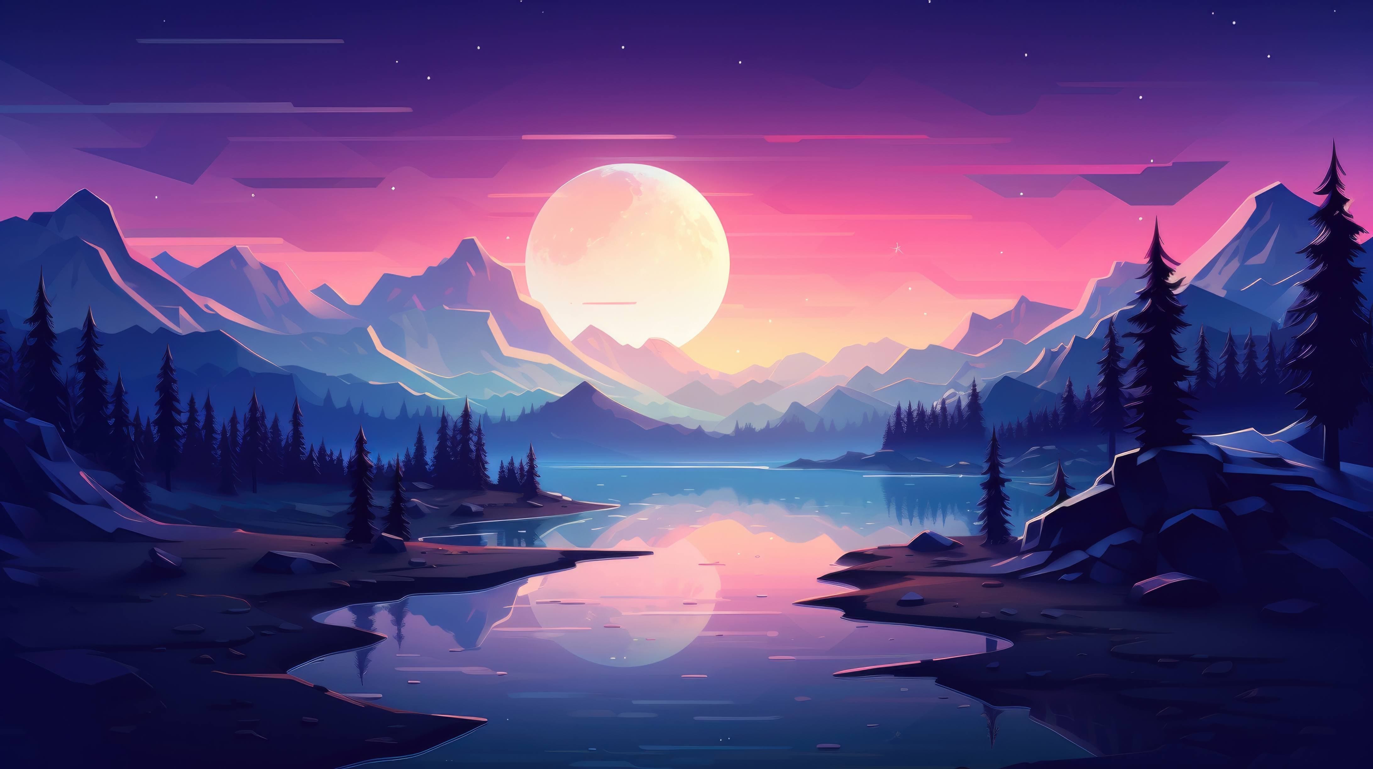 Free AI art image of sunset moon wallpaper