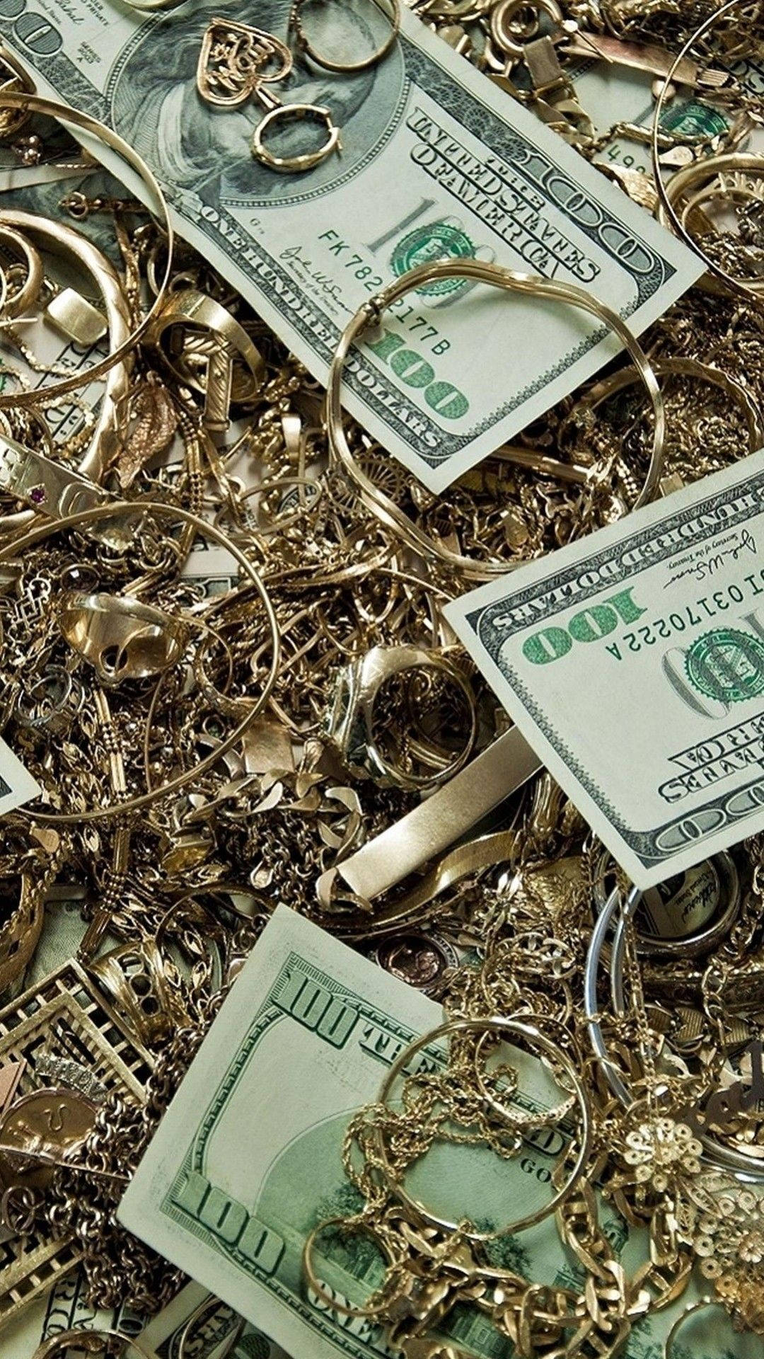 Download Gold Jewelry And Money iPhone Wallpaper