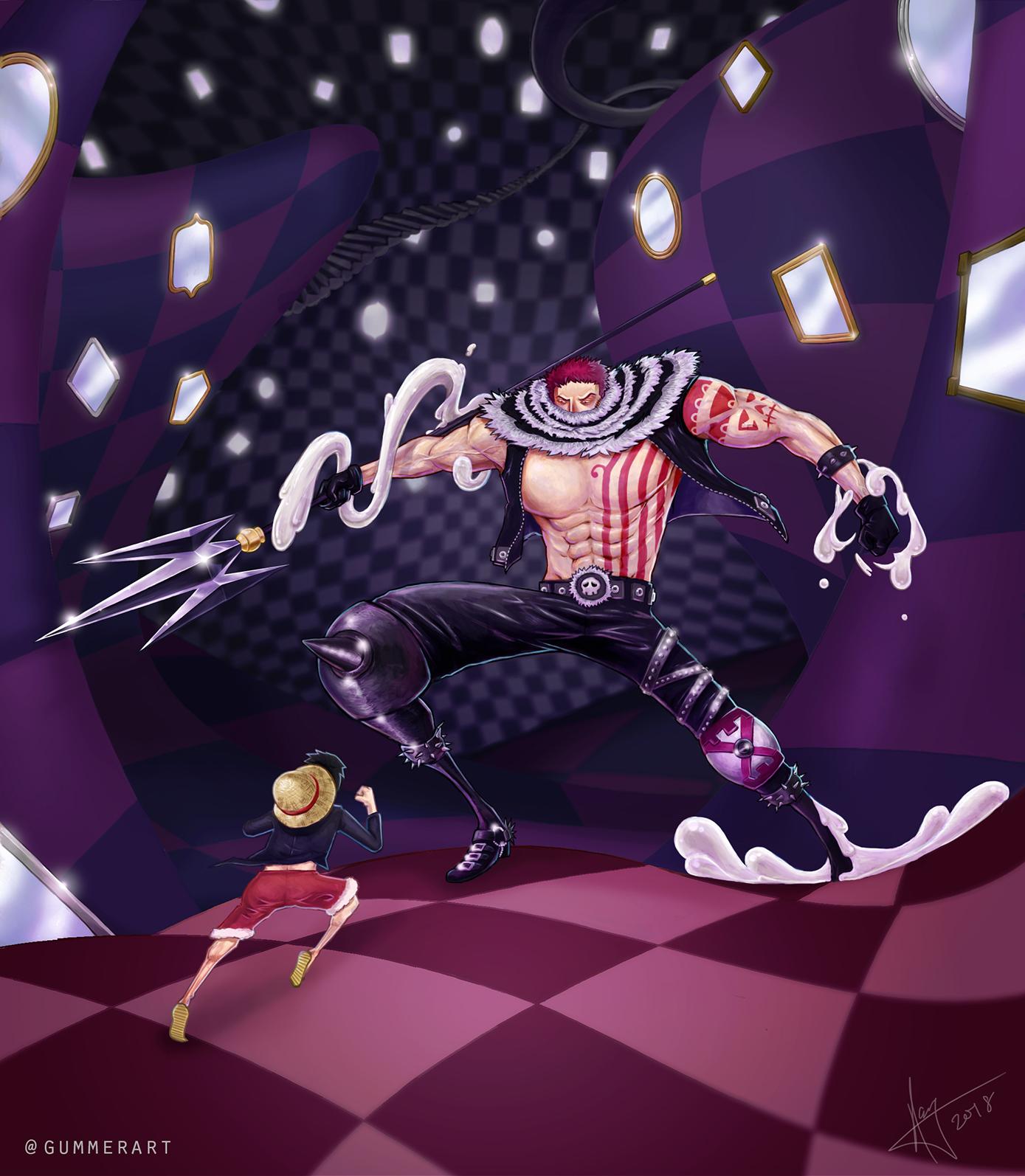 digital painting of Luffy vs Katakuri