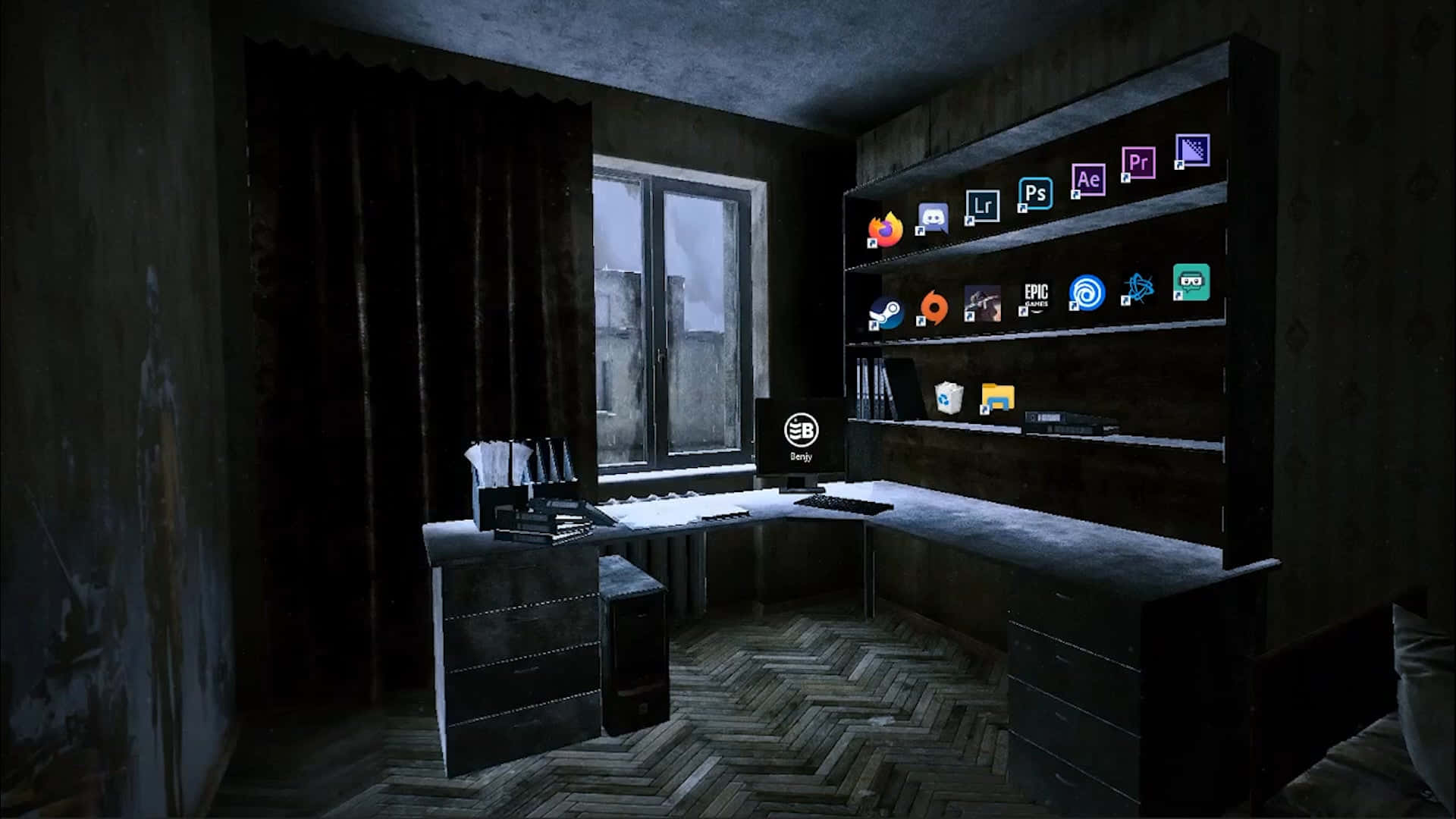 Download a room with a desk and shelves