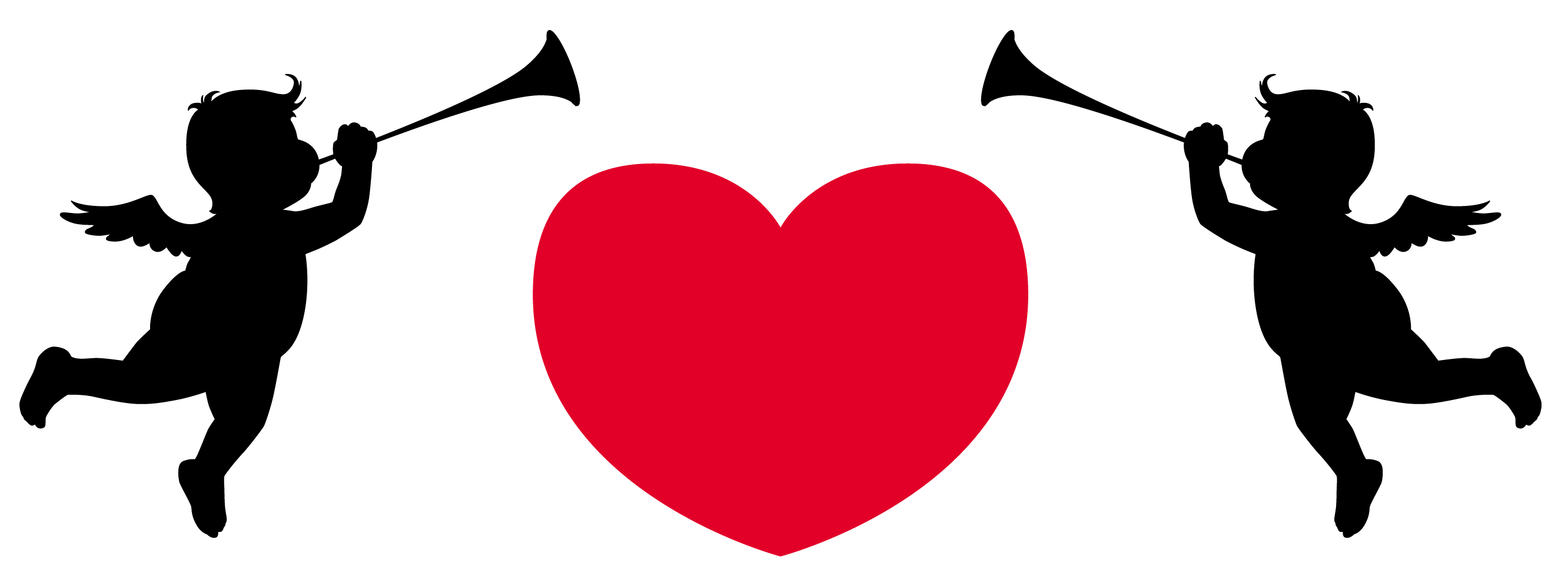 Cupids Silhouettes with Heart PNG