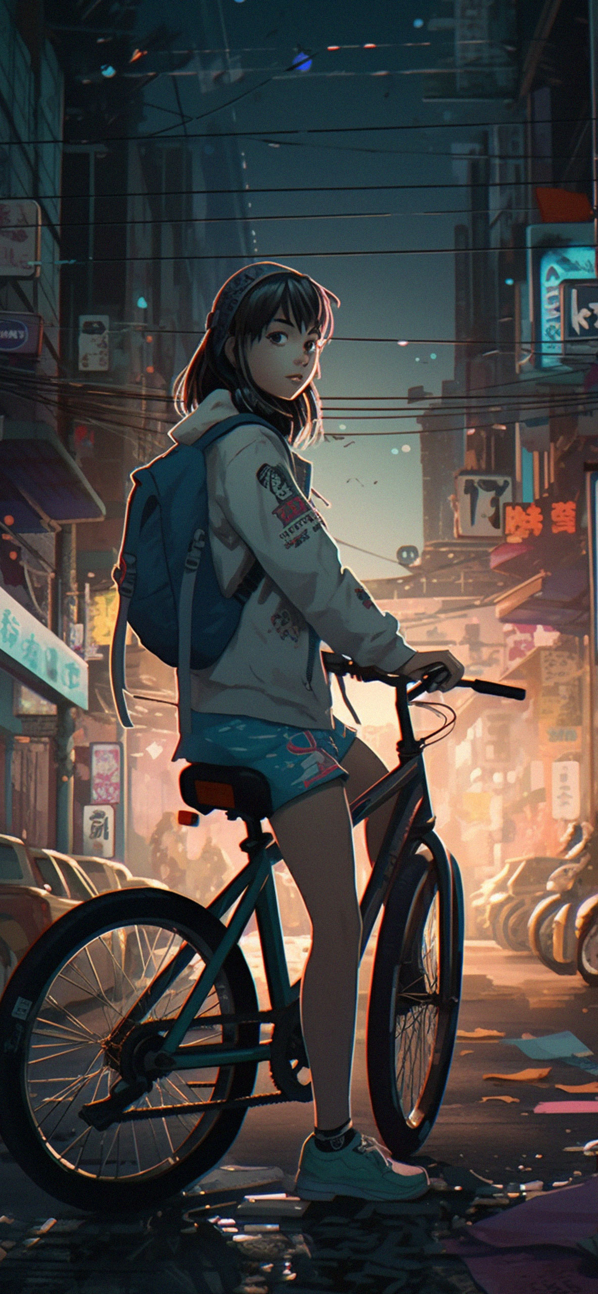 Cute Anime Girl on Bike Wallpaper