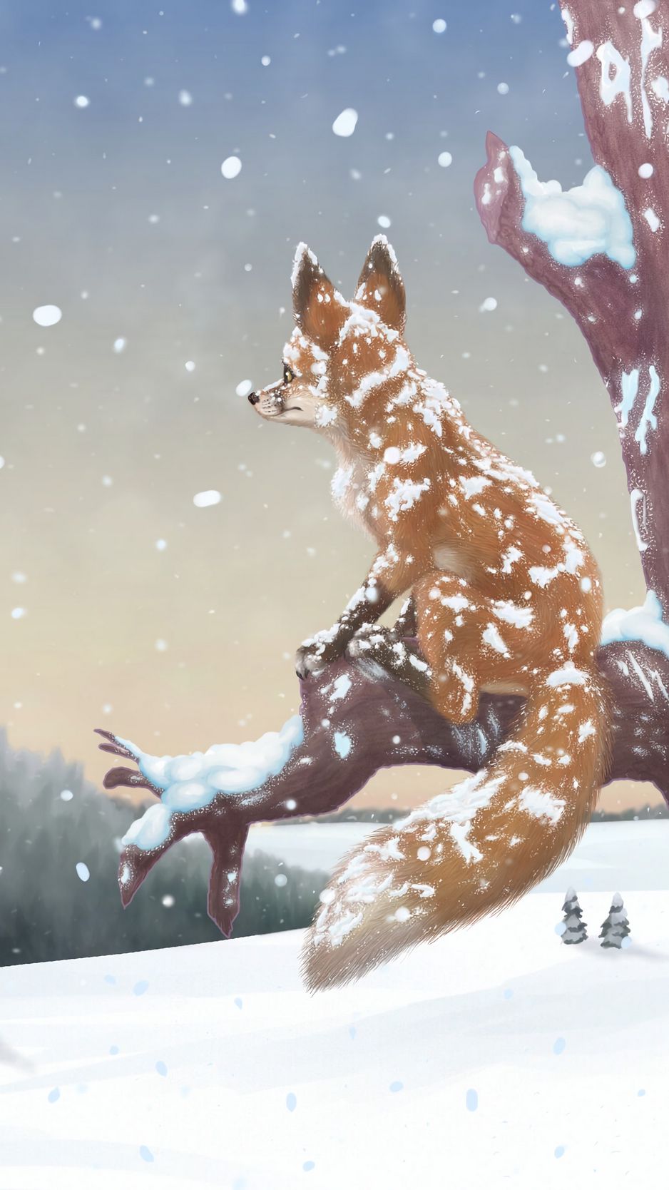 Download wallpaper 938x1668 fox, tree