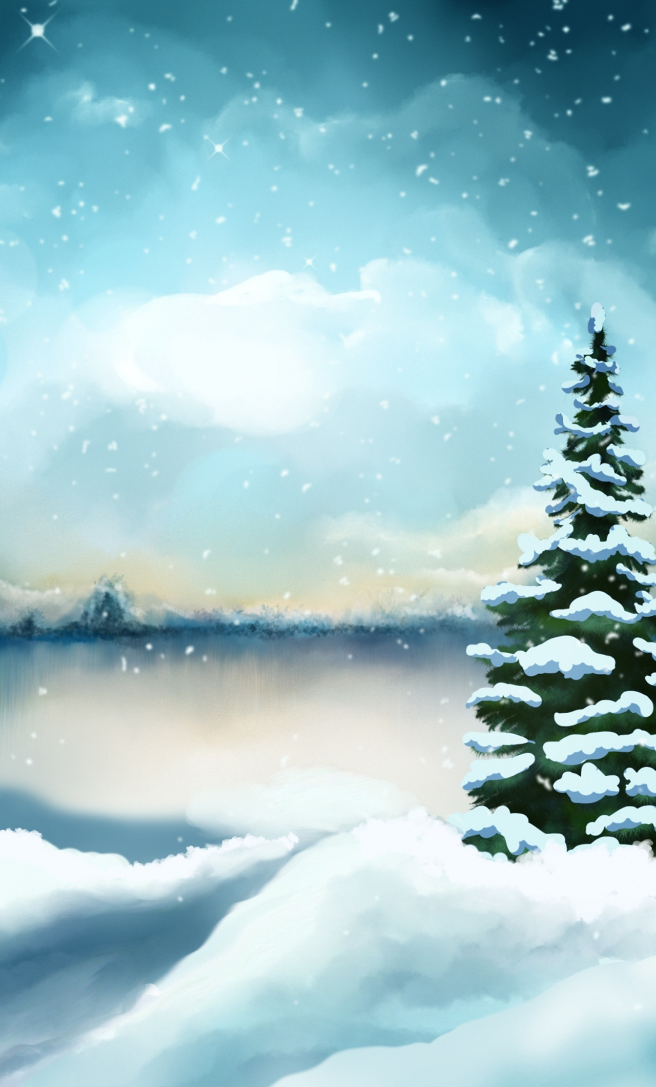 wallpaper 1280x2120 winter, pine trees