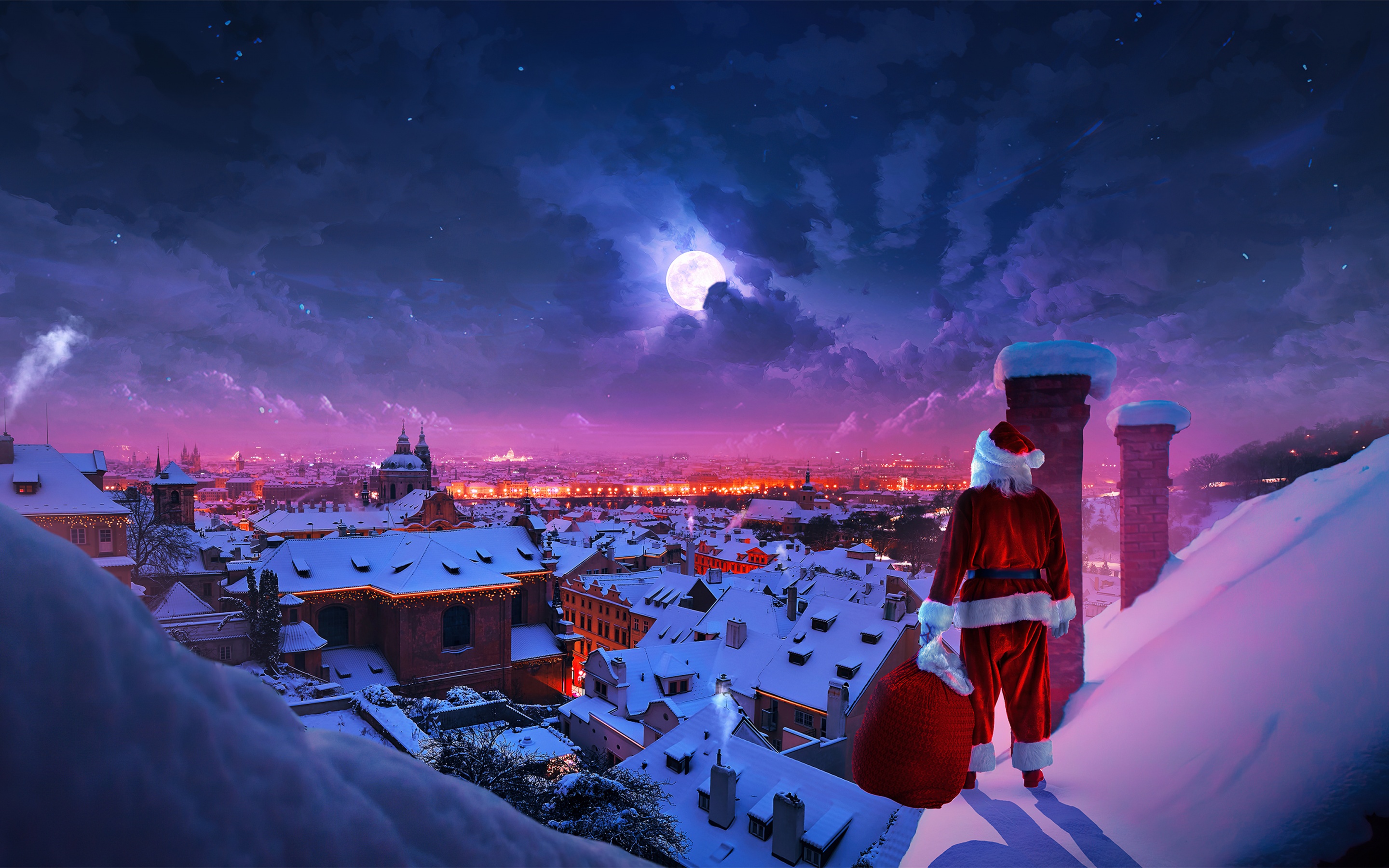 Santa Claus Wallpaper 4K, Christmas Eve