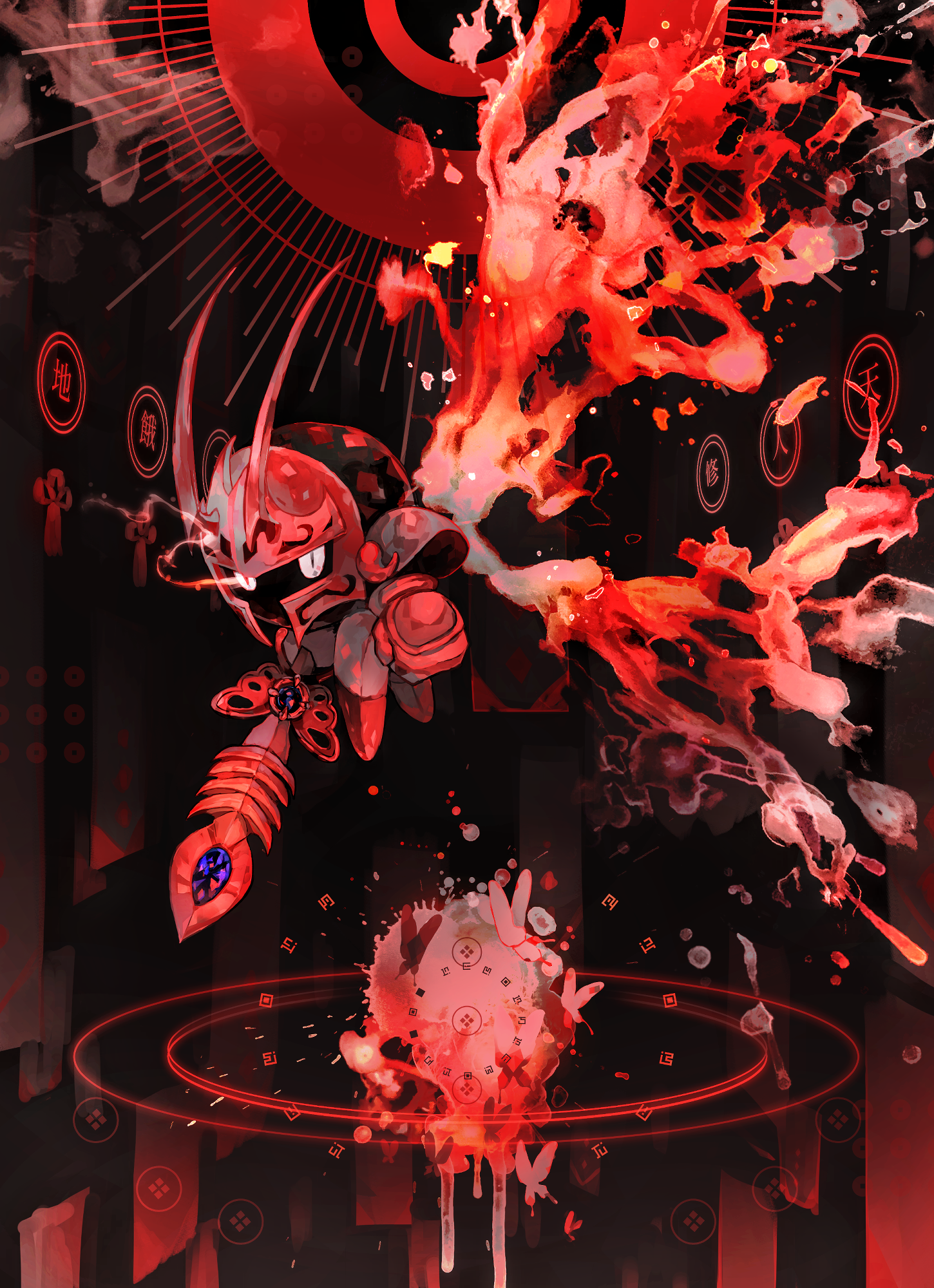 holding sword, holding weapon, horns