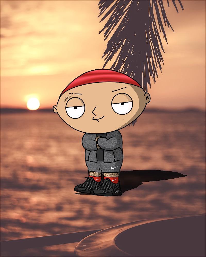 Stewie with the Nike fleece drip action